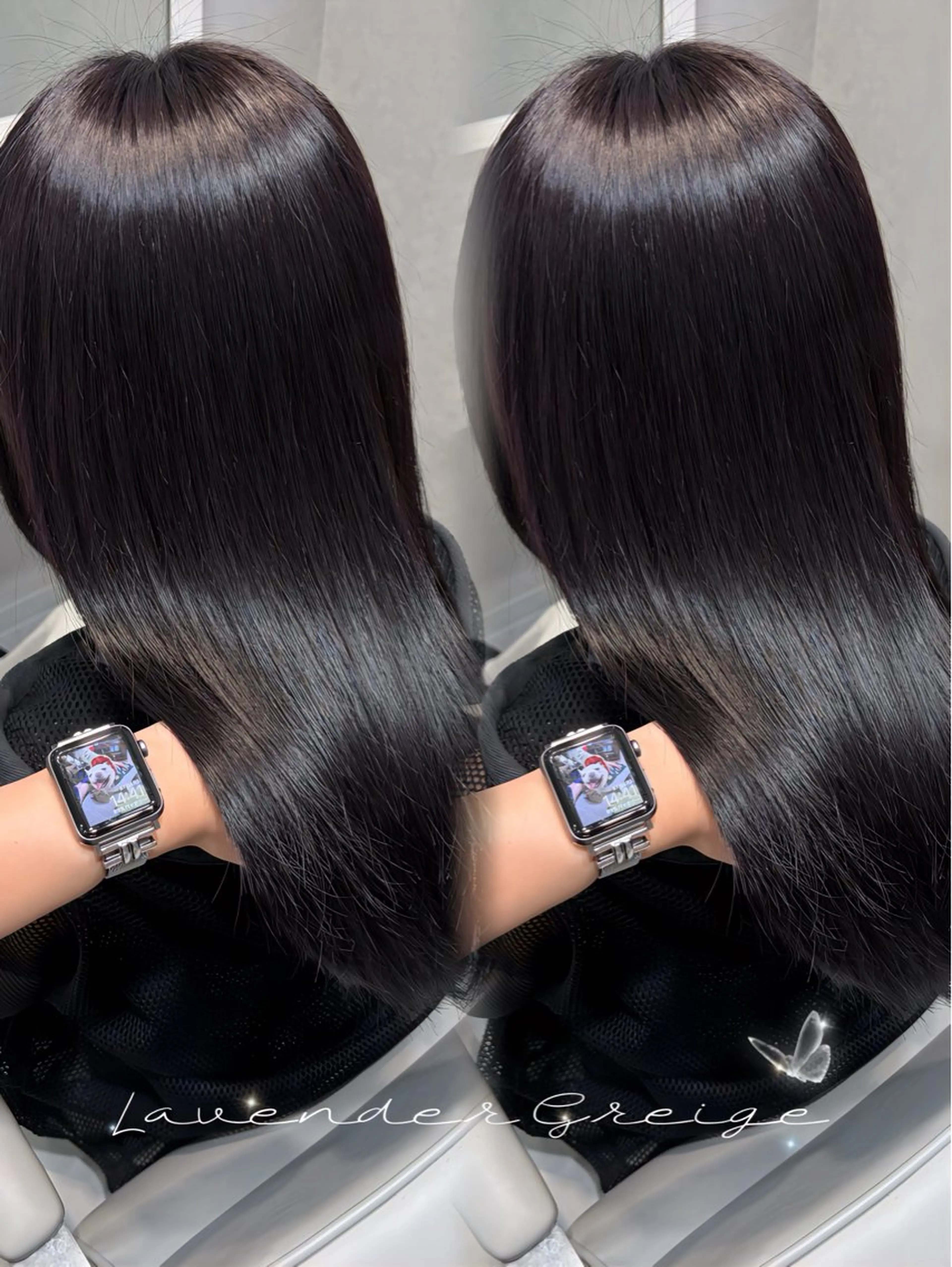 ロング カラー 透明感カラー ラベンダーカラー レイヤーカット カット ヘアカラー トリートメント MAKO/モテ髪/ ハイトーン/赤みなしのヘアスタイル