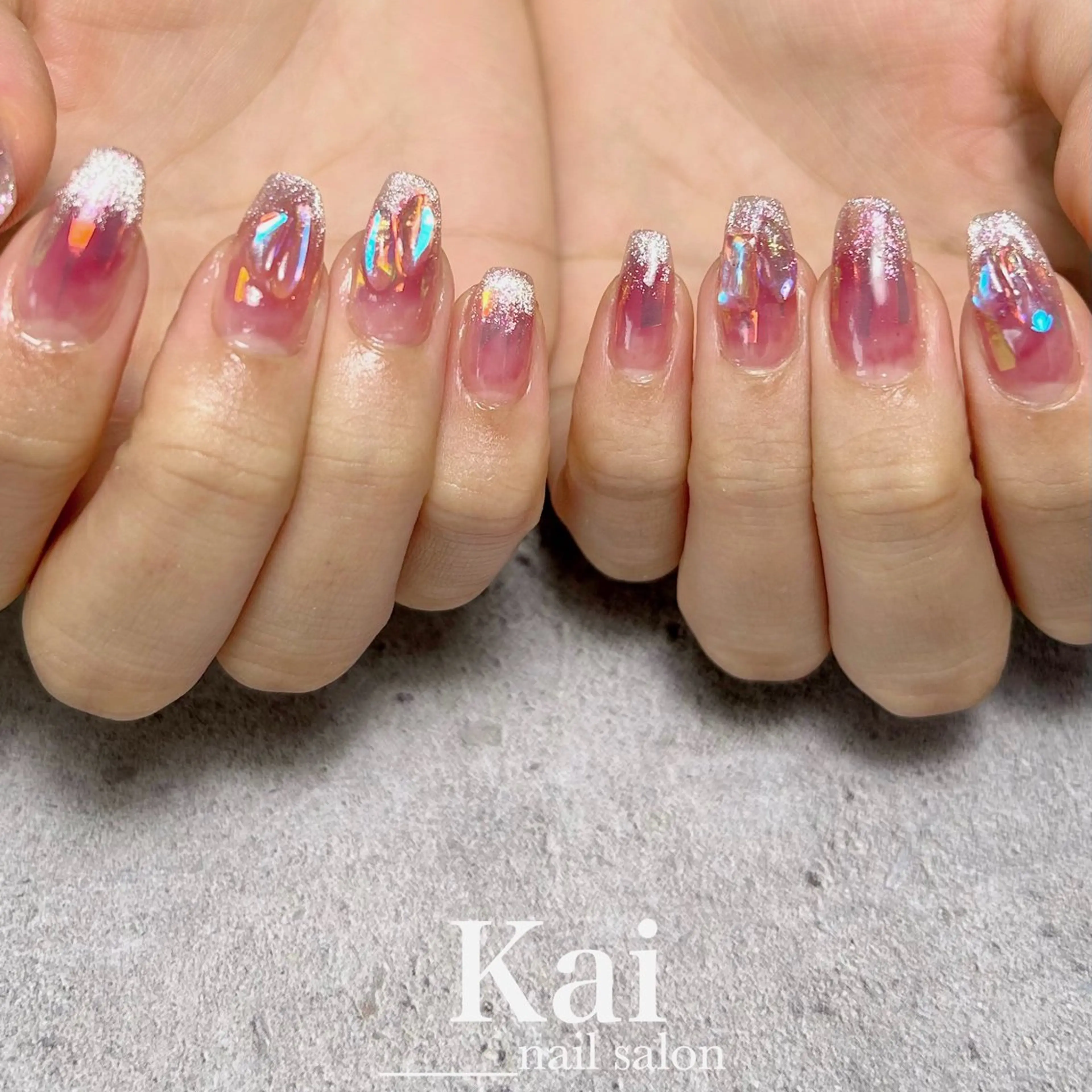 ネイル オーロラネイル チークネイル グラデーション キラキラネイル 韓国ネイル ハンドネイル Kai  nail Mayukoのネイルデザイン