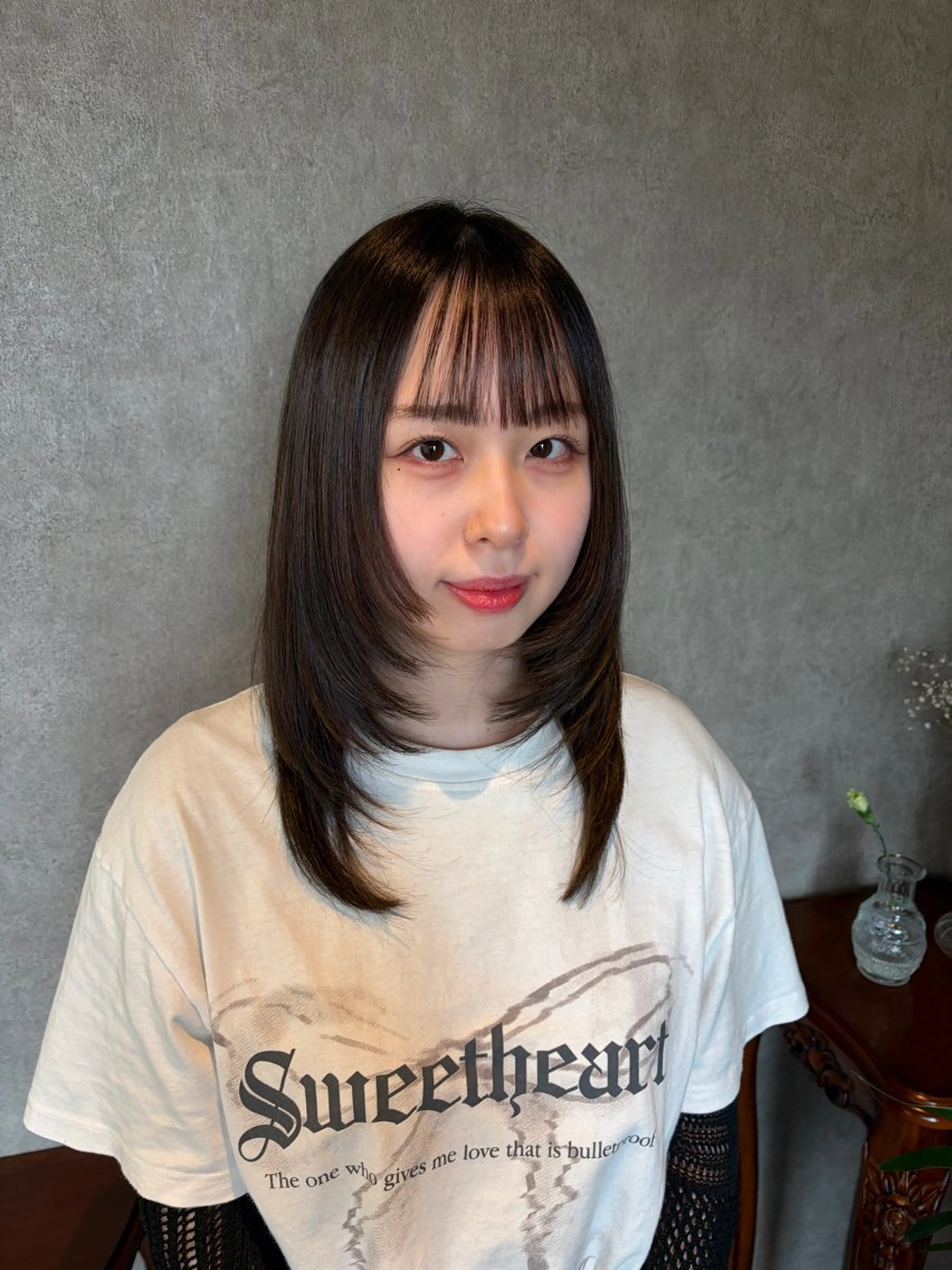 ミディアム ハッシュカット 髪質改善 トリートメント カット トリートメント 髪質改善×韓国風/小 顔レイヤー/早瀬櫻子のヘアスタイル