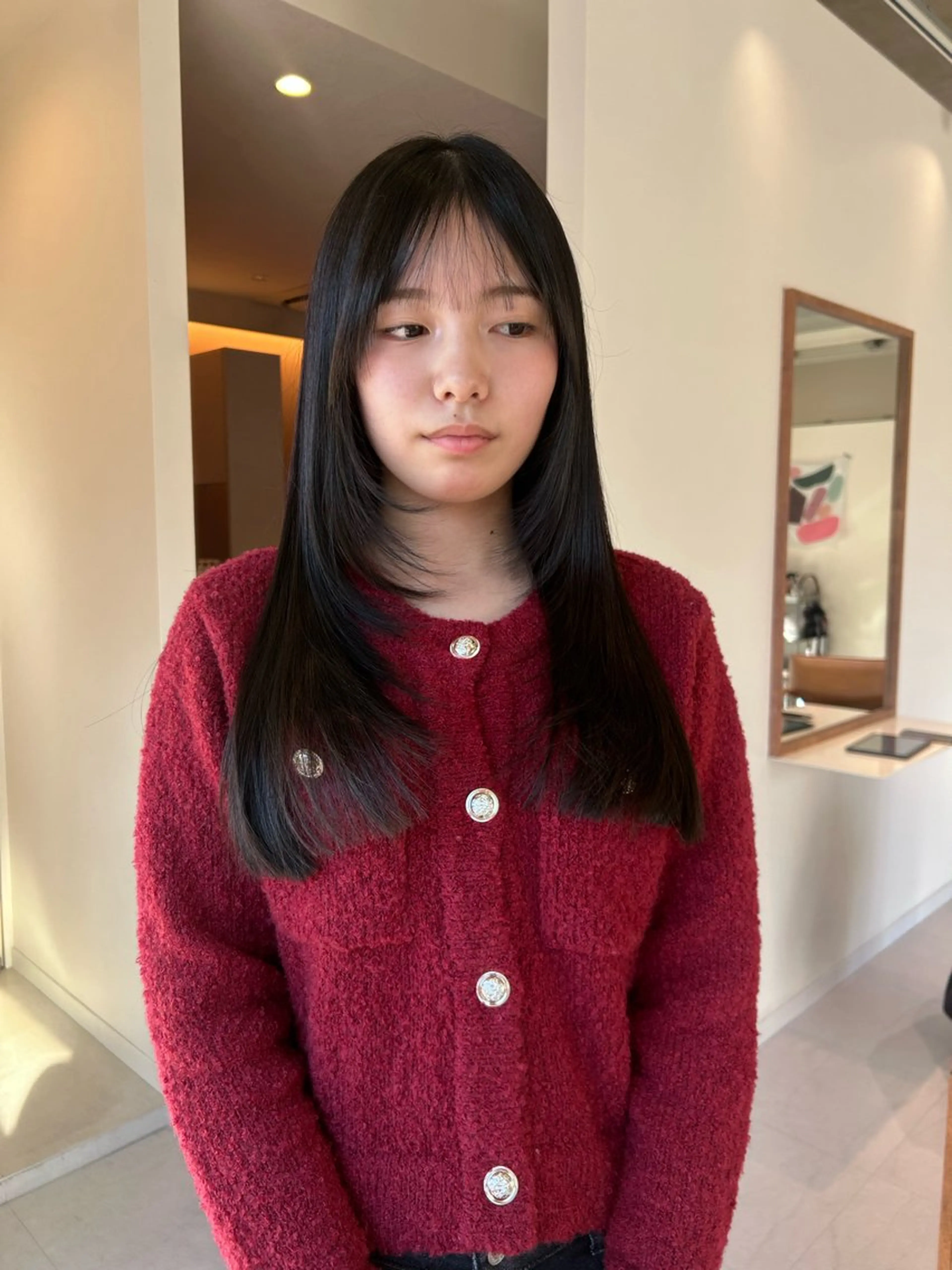 ロング 顔周りカット レイヤーカット カット レイヤーカット/ツヤ 縮毛矯正/アチワのヘアスタイル