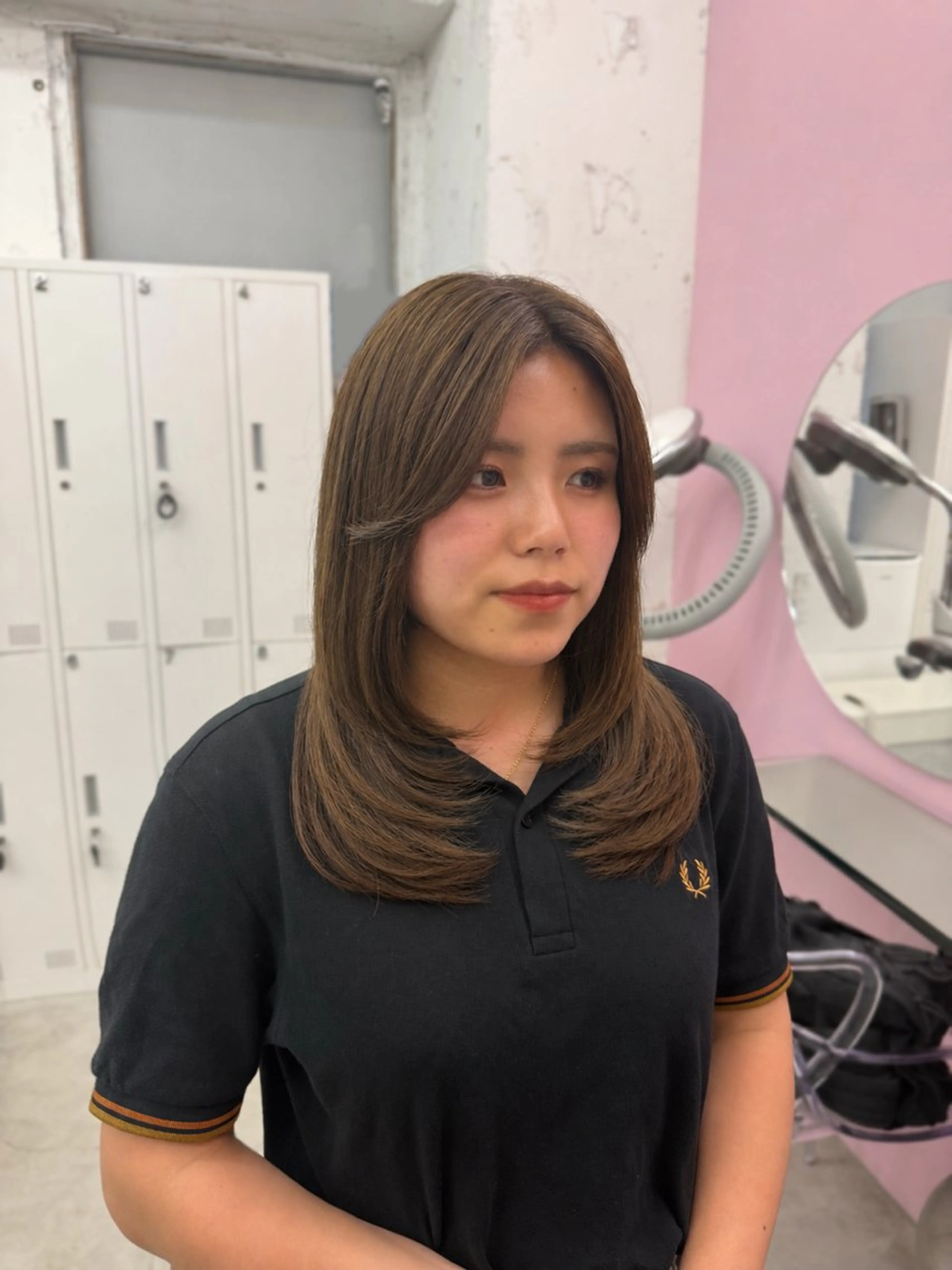 セミロング レイヤーカット カット トリートメント 髪質改善×ブリーチ なしカラー/桃愛のヘアスタイル