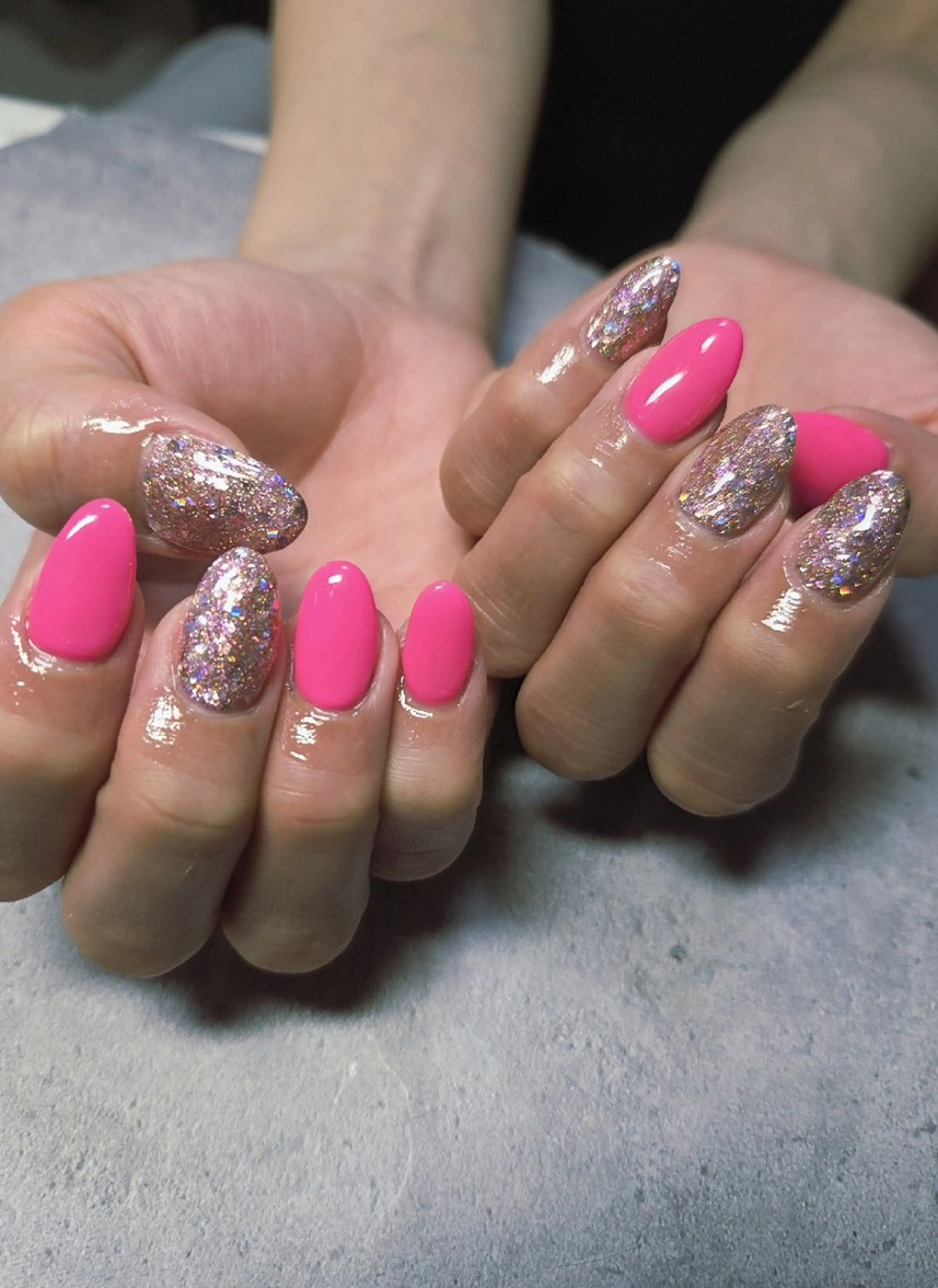 ネイル 長さ出し ジェルネイル キラキラネイル ラメ(グリッター) ラメグラデーション ハンドネイル flure de neige yukiのネイルデザイン