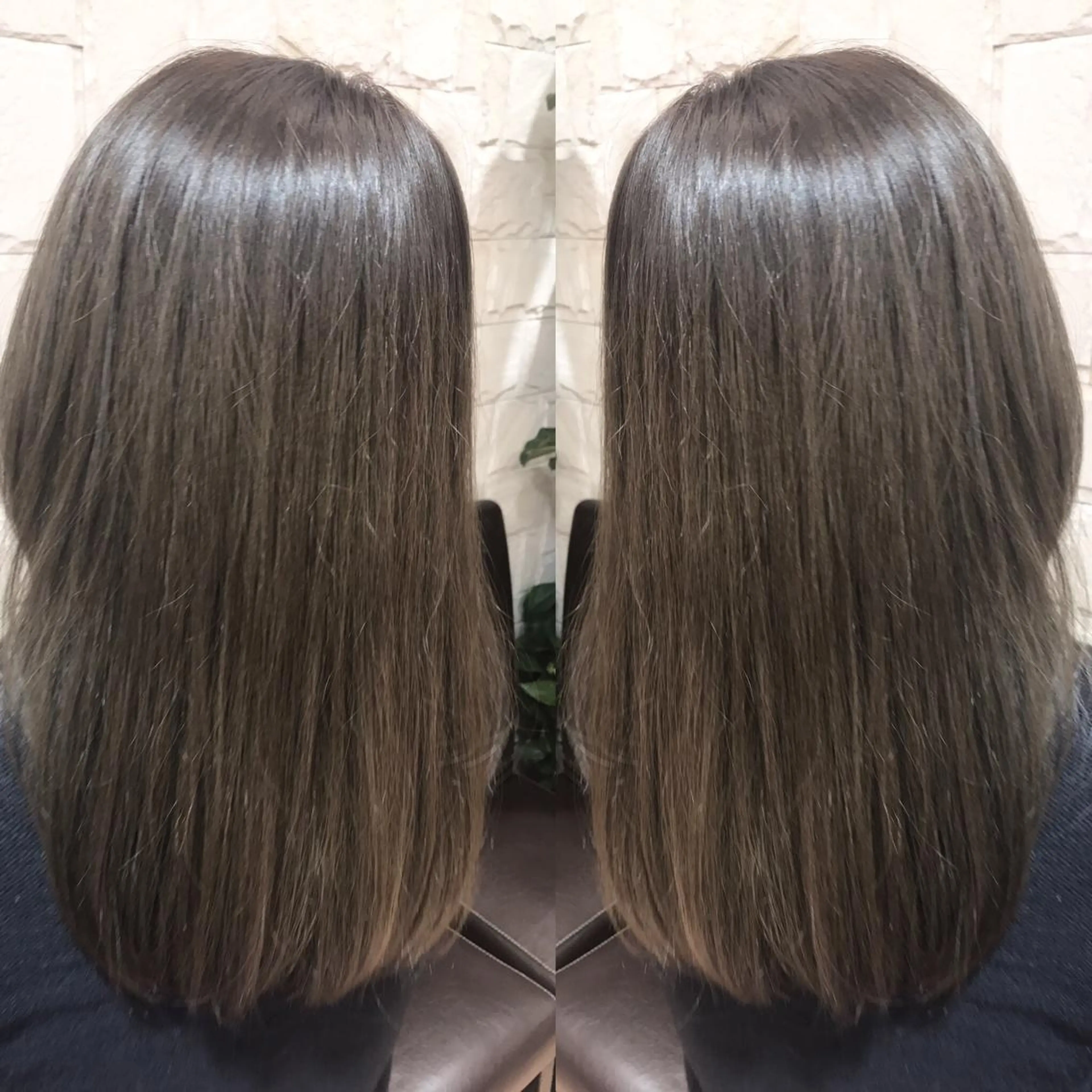 セミロング カラー くせ毛 外国人風カラー 伸ばしかけ 髪質改善 艶髪🔵ﾌｾﾅｵﾔのヘアスタイル