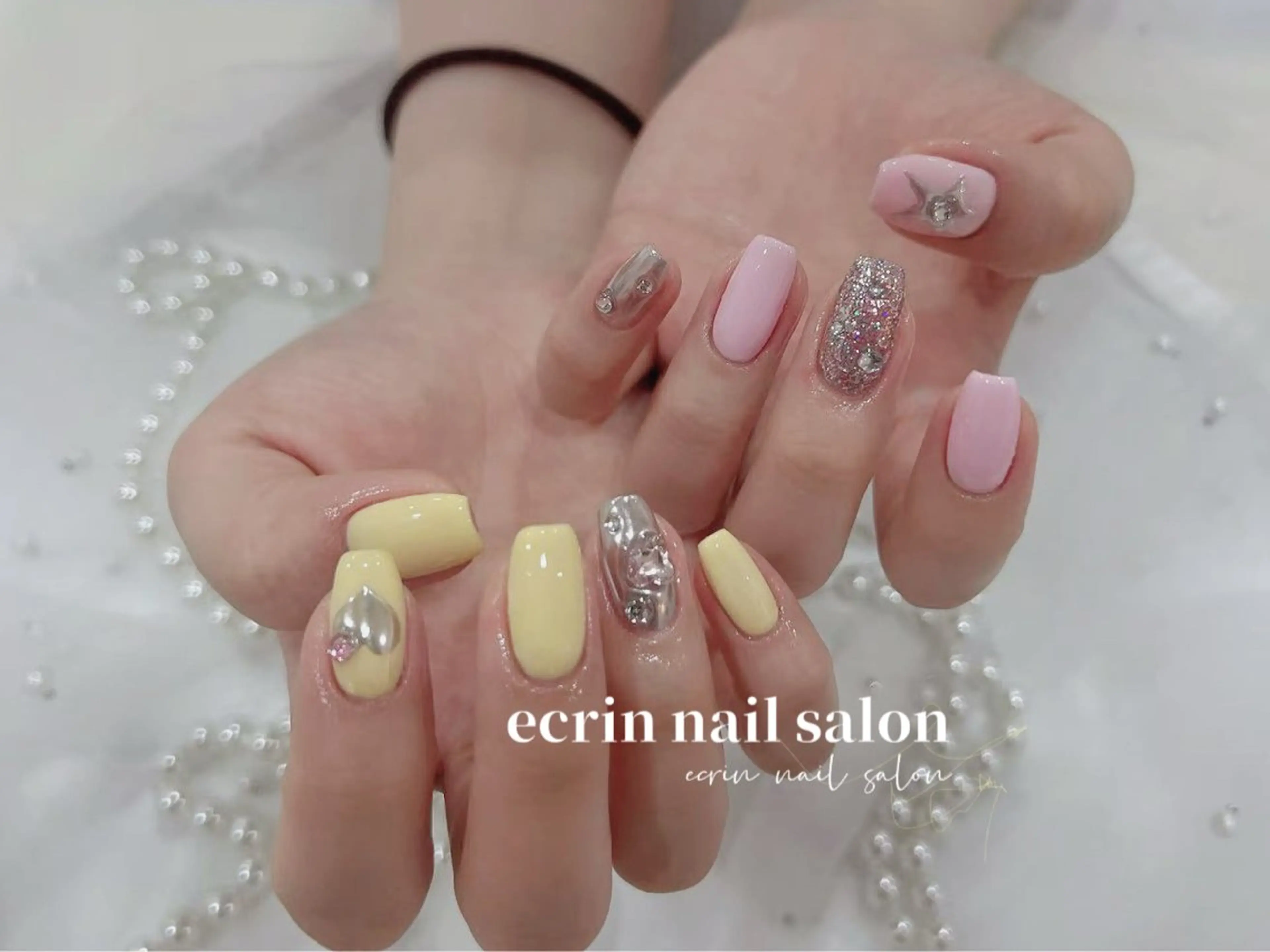 ネイル ジェルネイル 韓国ネイル ミラーネイル 持ち込み パラジェル ハンドネイル ハンドケア ecrin nail 錦糸町(るい)のネイルデザイン