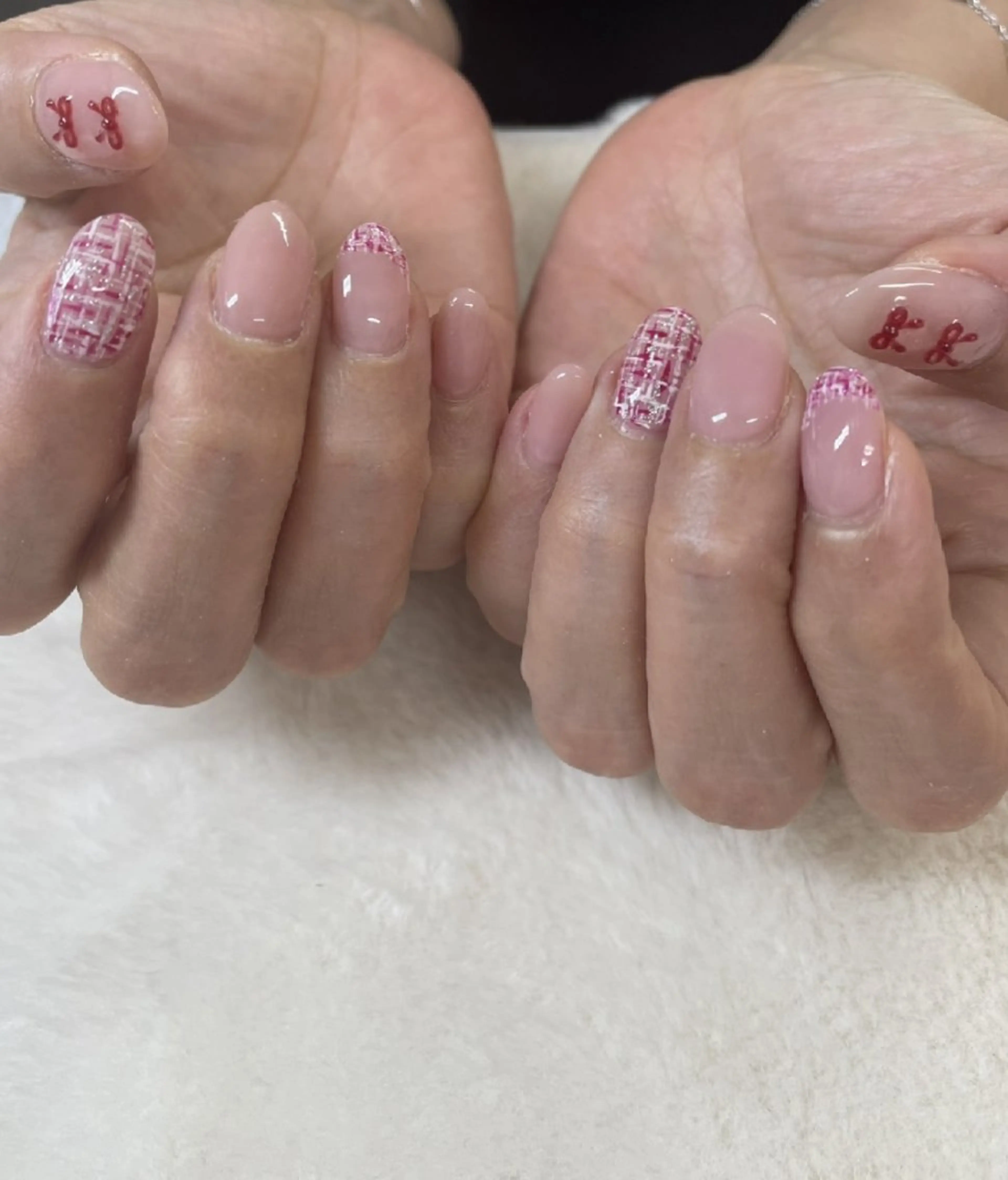 ネイル ガーリー ツイードネイル ハンドネイル 心斎橋Salon Epokkuのネイルデザイン