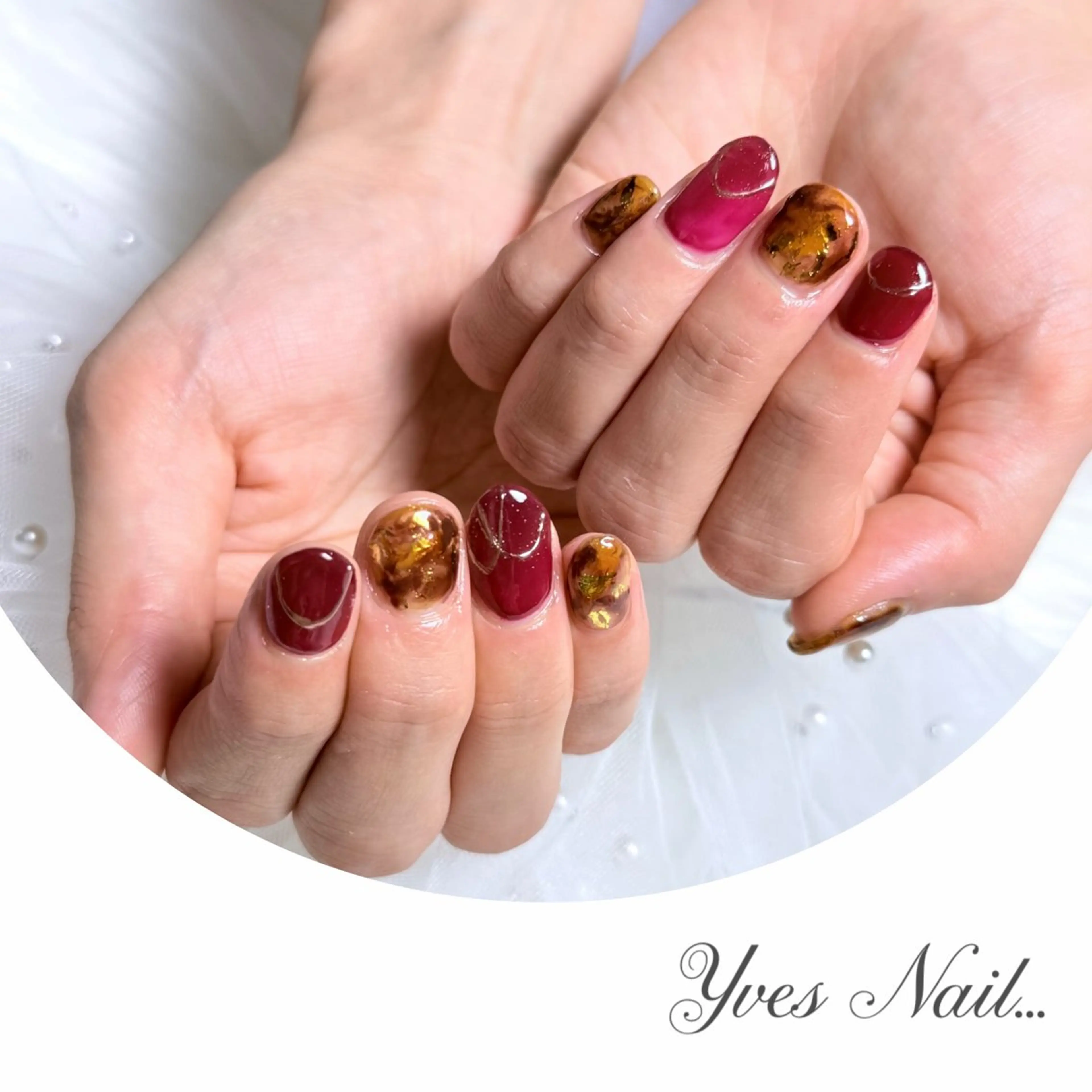 ネイル べっ甲ネイル ボルドー 冬ネイル ハンドネイル kanno yのネイルデザイン