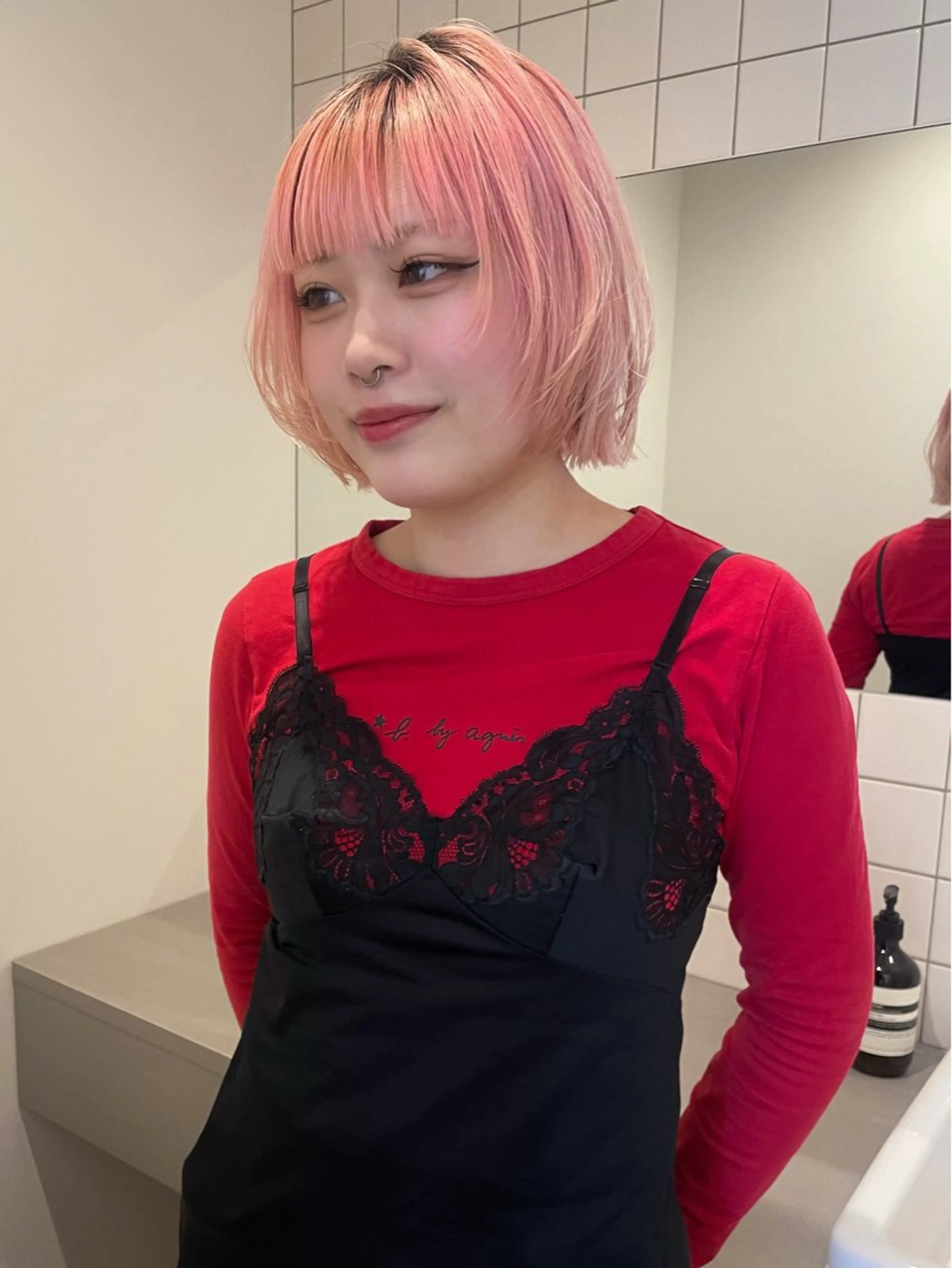 ミディアム ボブレイヤー ボブ レイヤーカット ボブカットモデル/パ ーマ/harunaのヘアスタイル