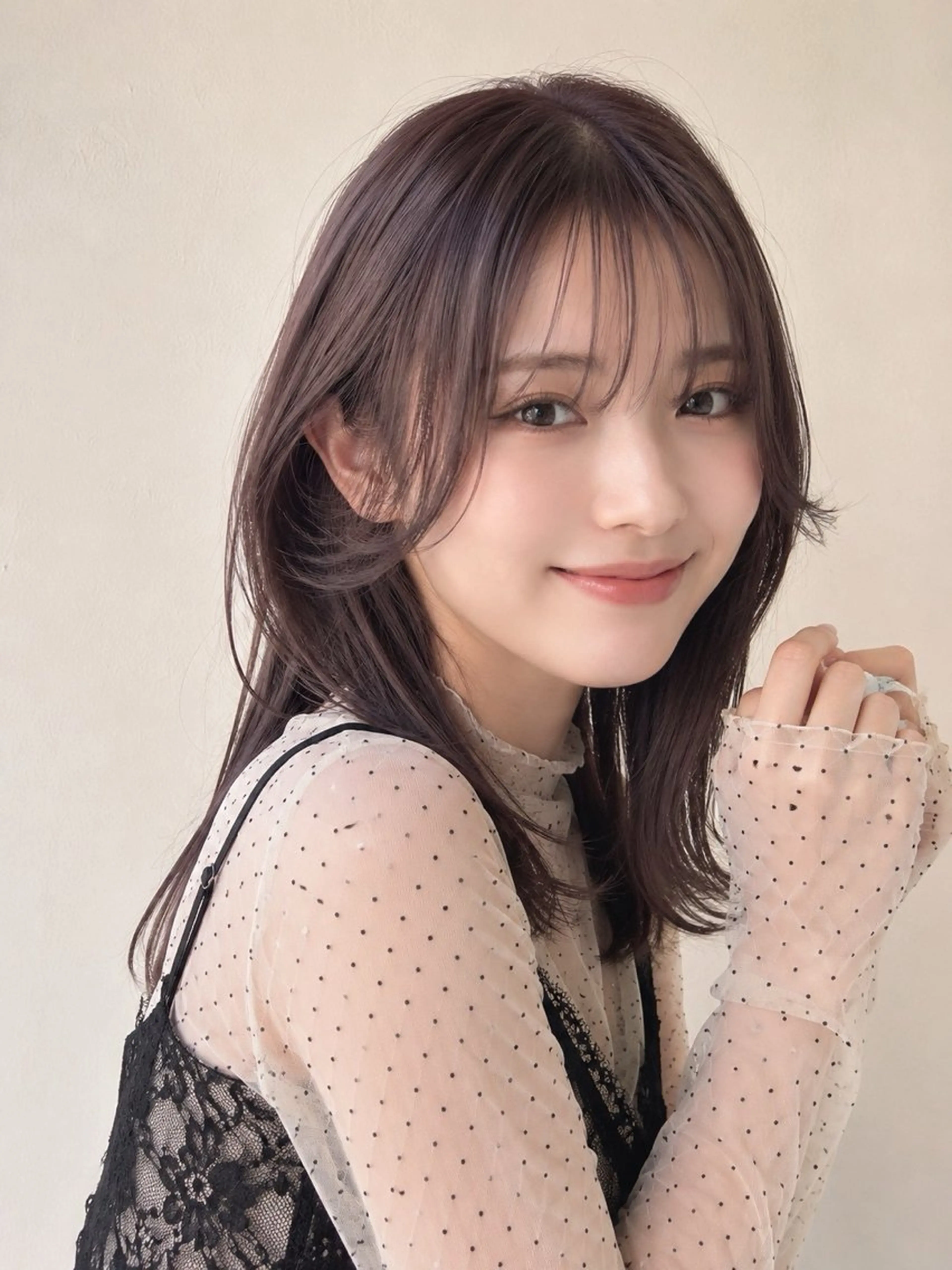 ミディアム カラー ブラウンカラー 透明感カラー 顔周りカット レイヤーカット カット ヘアカラー トリートメント 22日空き◎艶髪 misatoのヘアスタイル