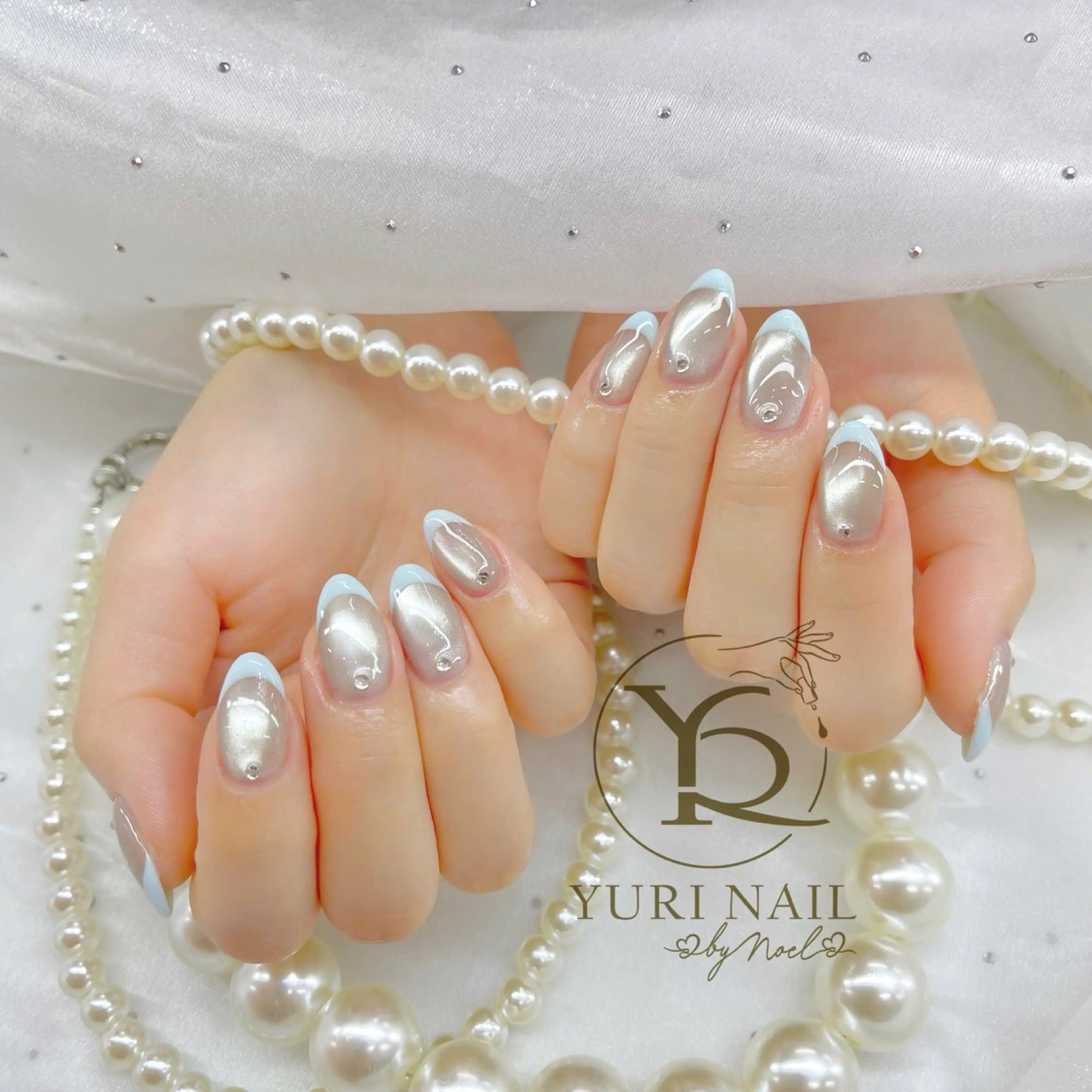 ネイル チークネイル フットネイル フレンチネイル 韓国ネイル 水色 YURI Nail Funabashiのネイルデザイン