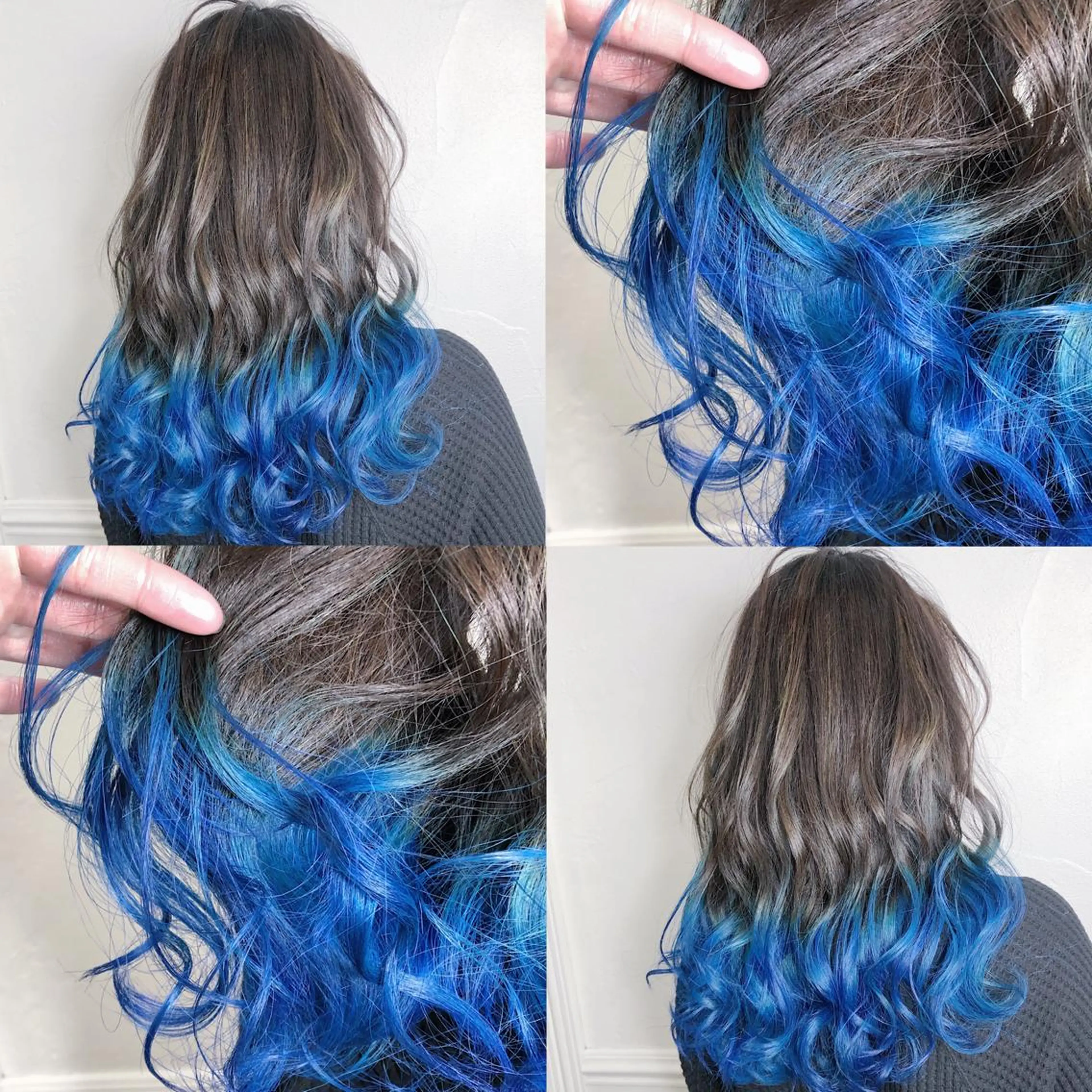 ロング カラー ヘアアレンジ メンズ キッズ ブルーカラー グラデーションカラー ヘアカラー トリートメント 💟Chloe原宿店 🩶ハイトーンのヘアスタイル