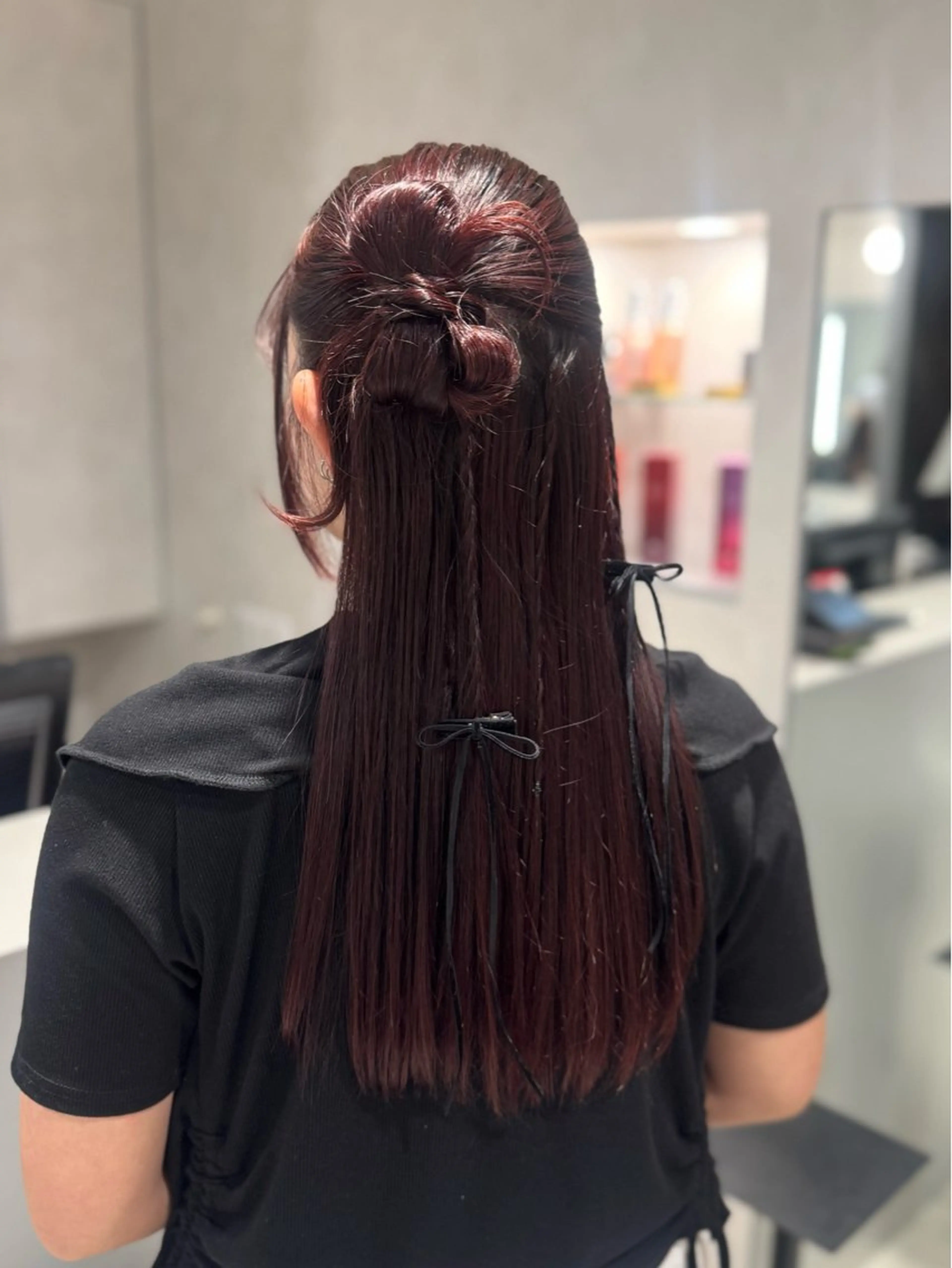 ロング ヘアアレンジ ハーフアップ ヘアセット 🐈‍⬛カチモリ/暖 色/𝐌𝐢𝐤𝐮のヘアスタイル