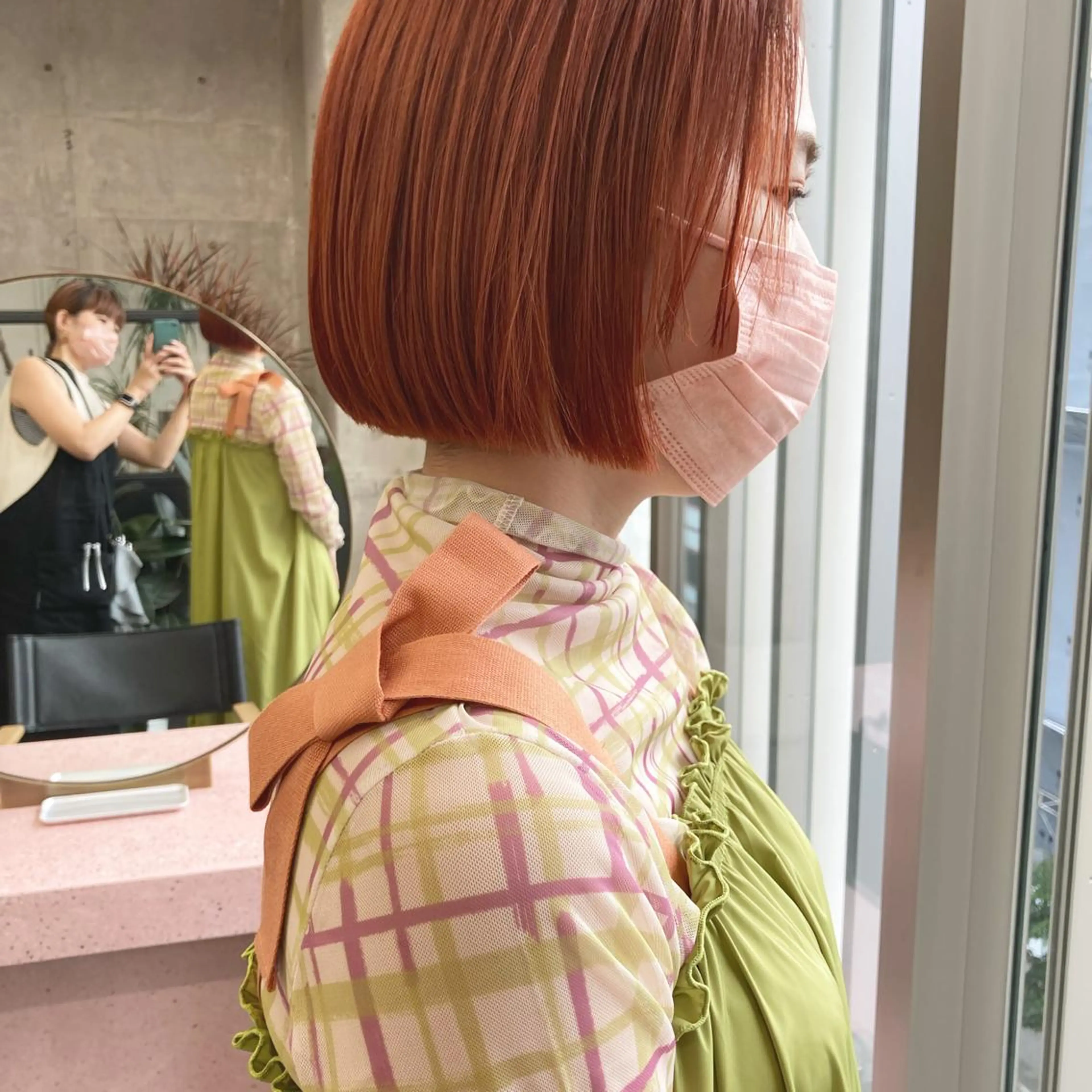 ミディアム カラー オレンジ カット ヘアカラー トリートメント 小木曽智美 /ボブ/ショートのヘアスタイル