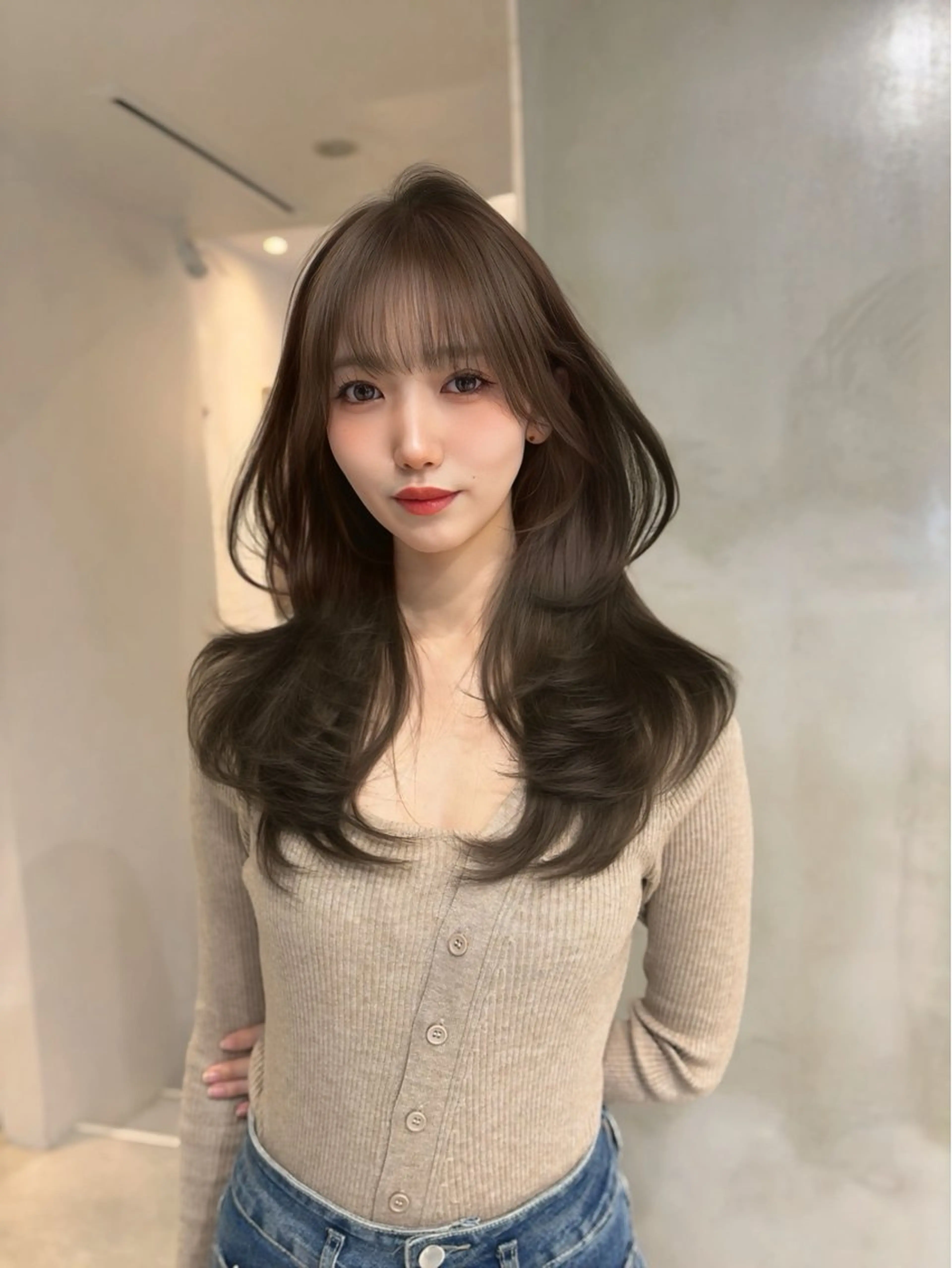 ロング カット ヘアカラー トリートメント 海野翔吾🇨🇳 ワンホンレイヤーのヘアスタイル