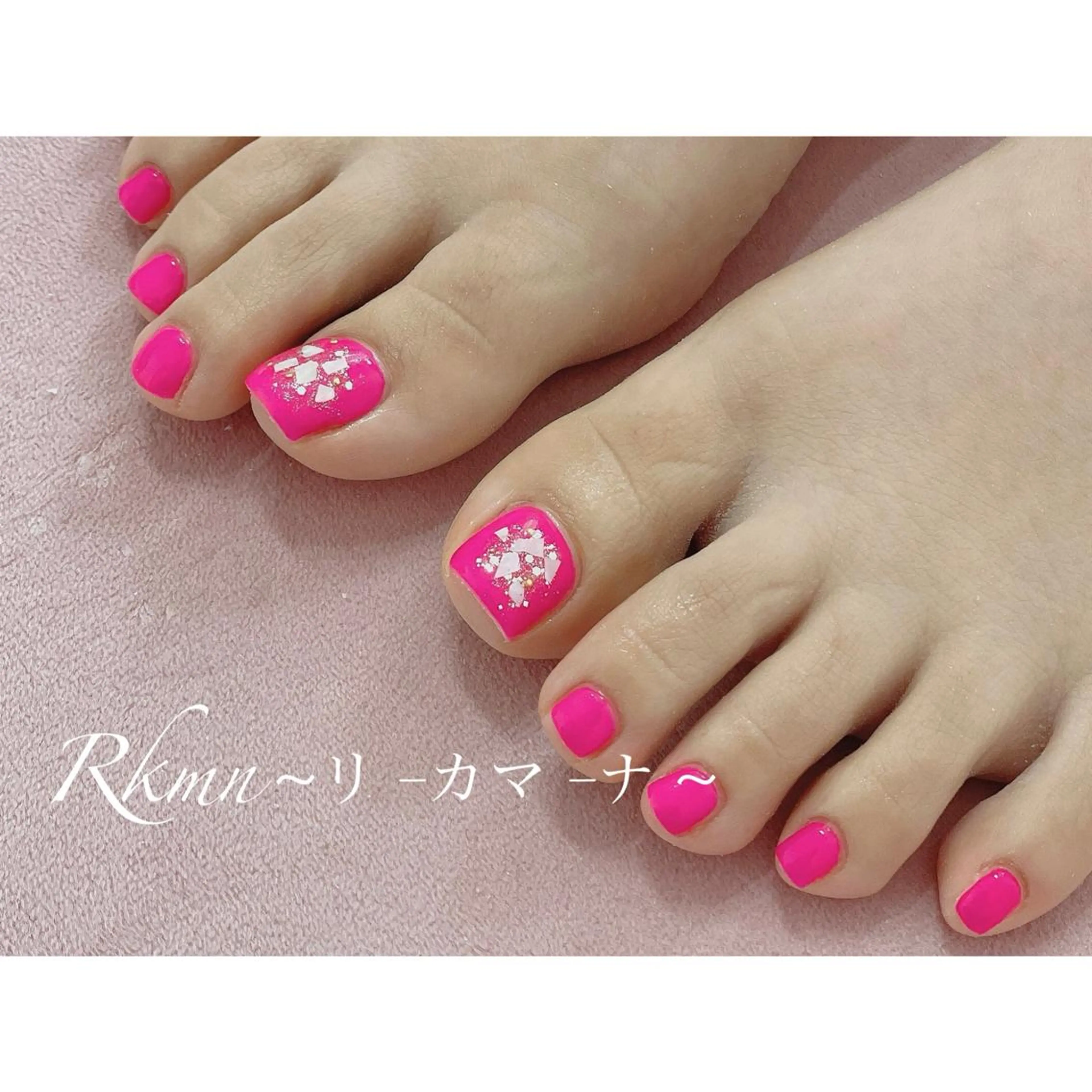 ネイル アートネイル フットネイル ピンク 春ネイル Rkmn ~リ-カマ-ナ~のネイルデザイン