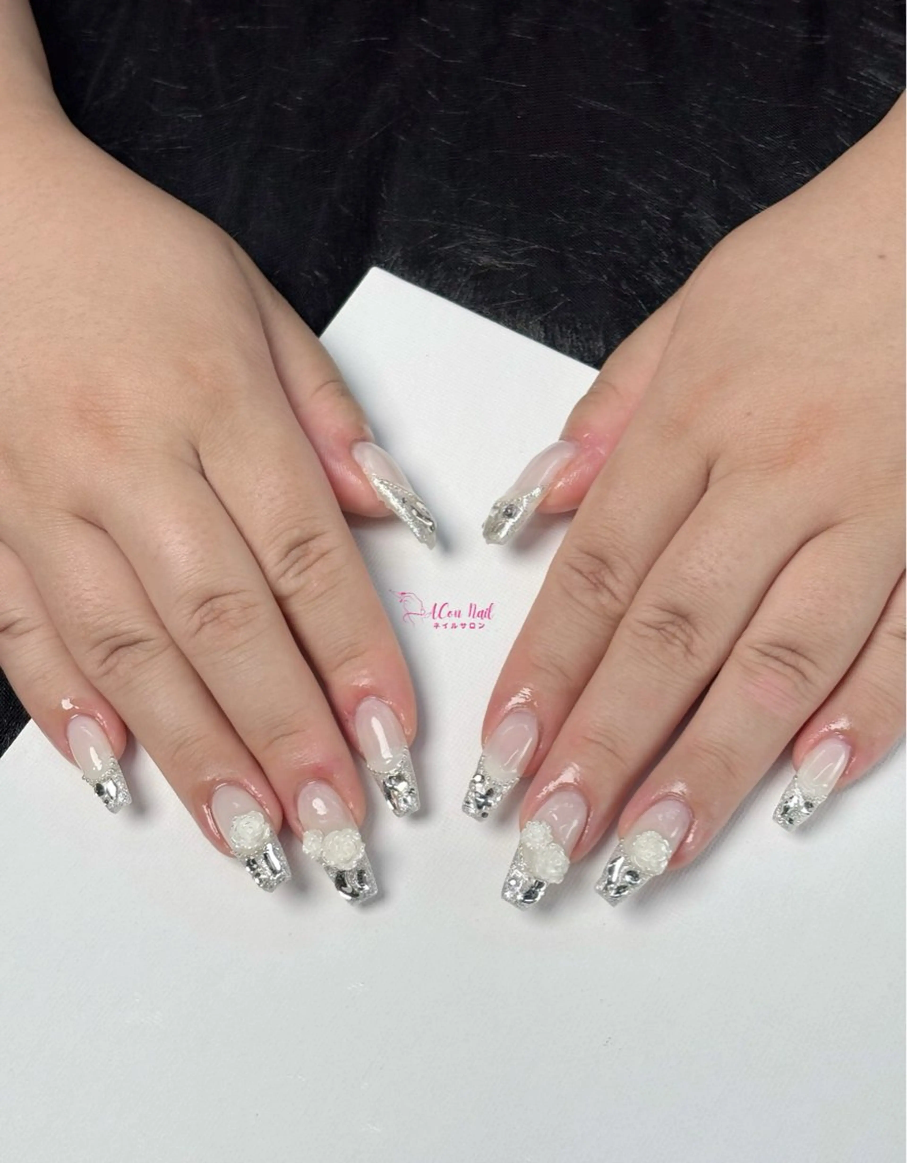 ネイル 桜ネイル 長さ出し フラワーネイル フレンチネイル ジェルネイル ハンドネイル ACon NailSalonのネイルデザイン