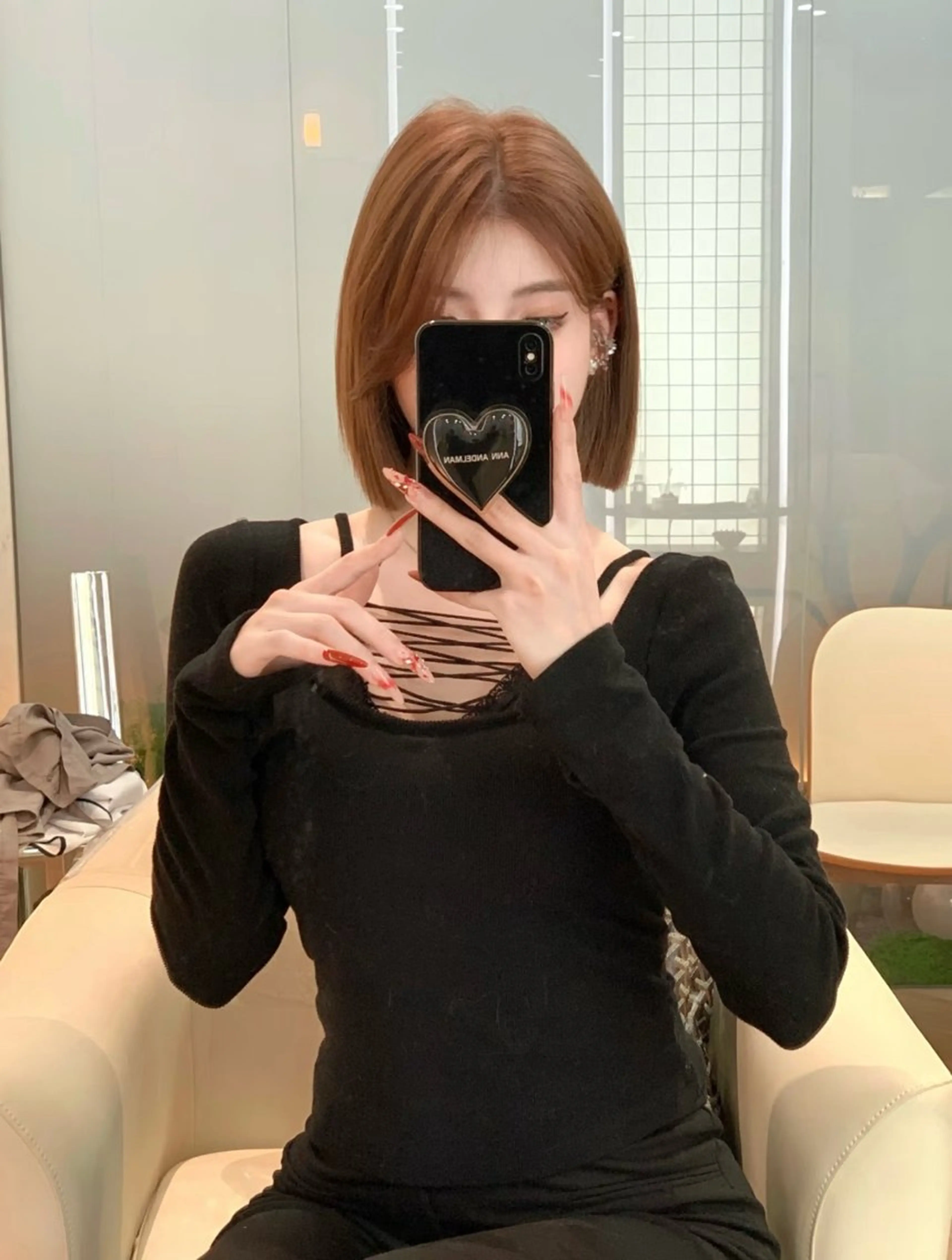 ミディアム 切りっぱなしボブ ボブレイヤー ボブ 髪質改善 レイヤーカット ワンホン/エクステ ケラチン/Kaitoのヘアスタイル