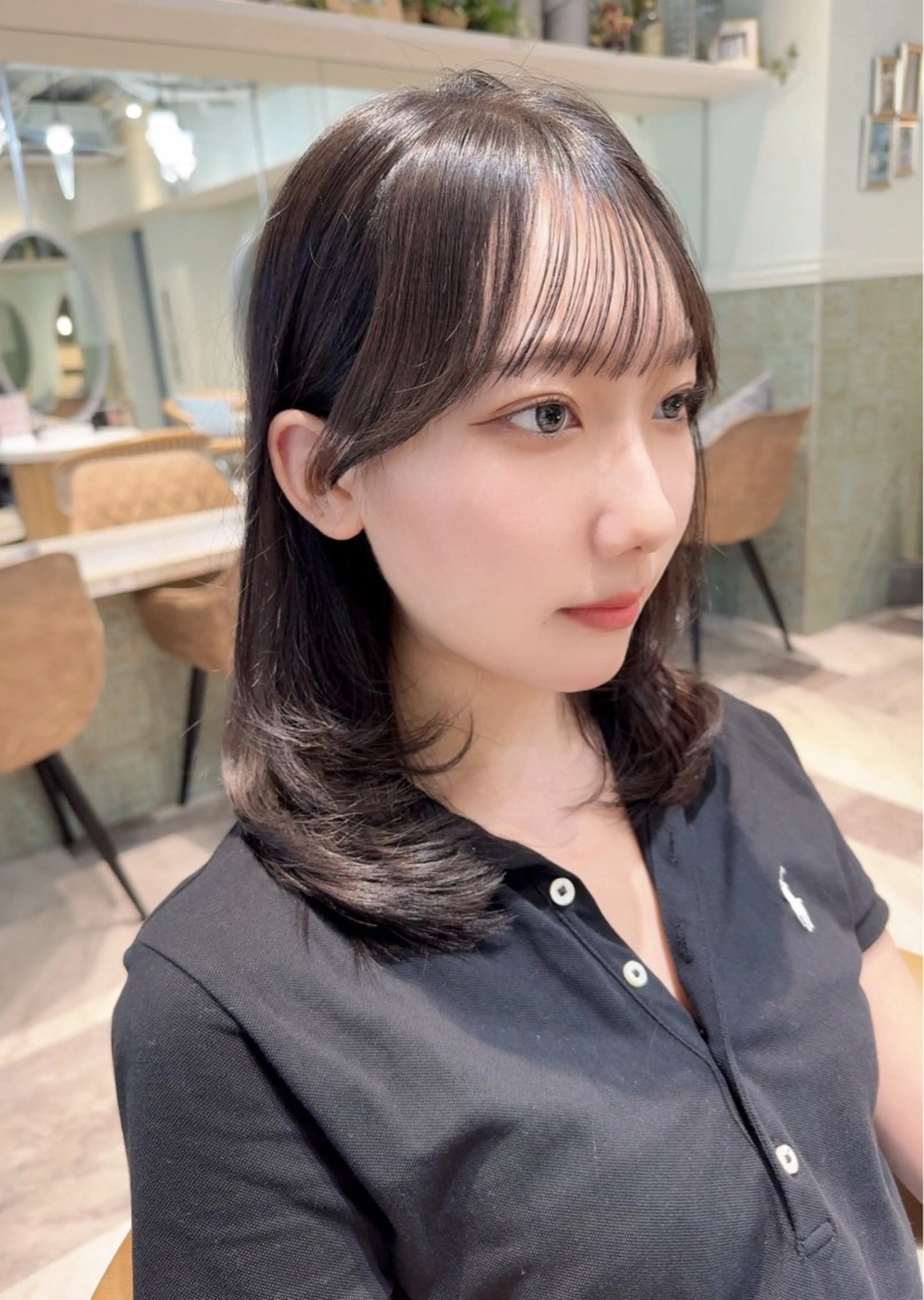 セミロング カラー ベージュカラー 黒髪 ブリーチ ブルーカラー ブルーブラック カット ヘアカラー トリートメント 木屋元一/透明感 /前髪/ショートボブのヘアスタイル