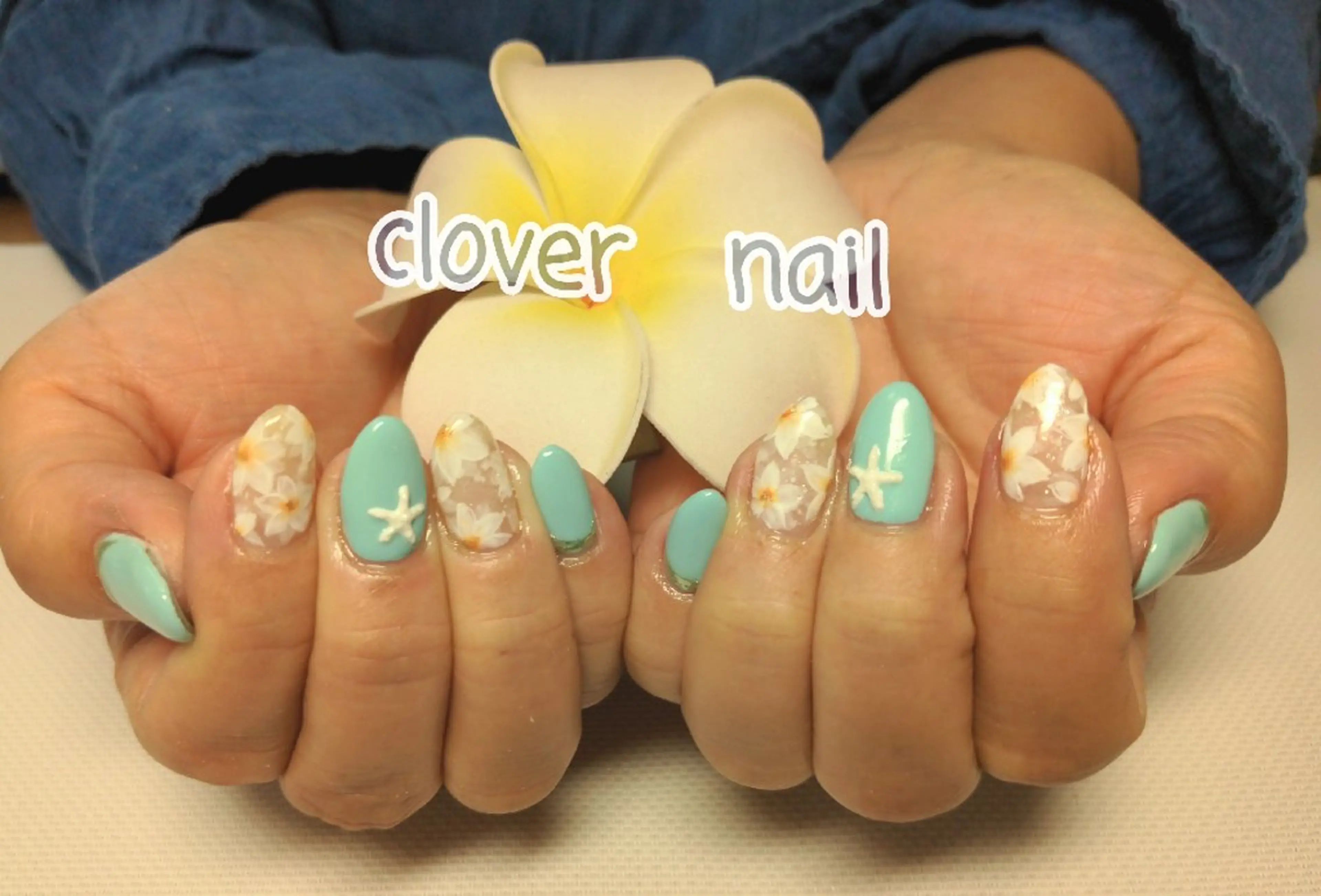 ネイル ブルー ハンドネイル clover nailのネイルデザイン
