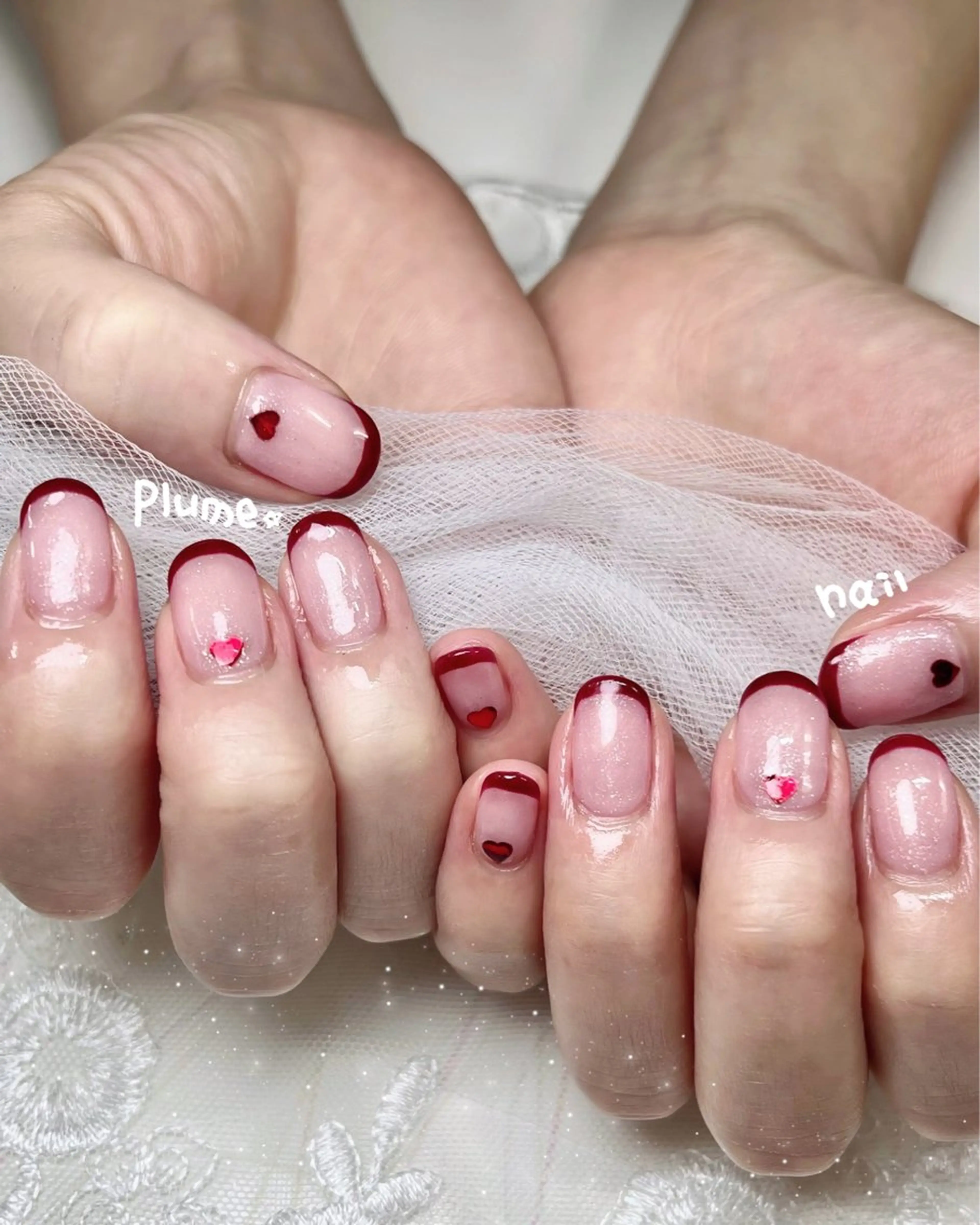 ネイル ボルドー フレンチネイル ハート plume nail ☆韓国ネイルのネイルデザイン