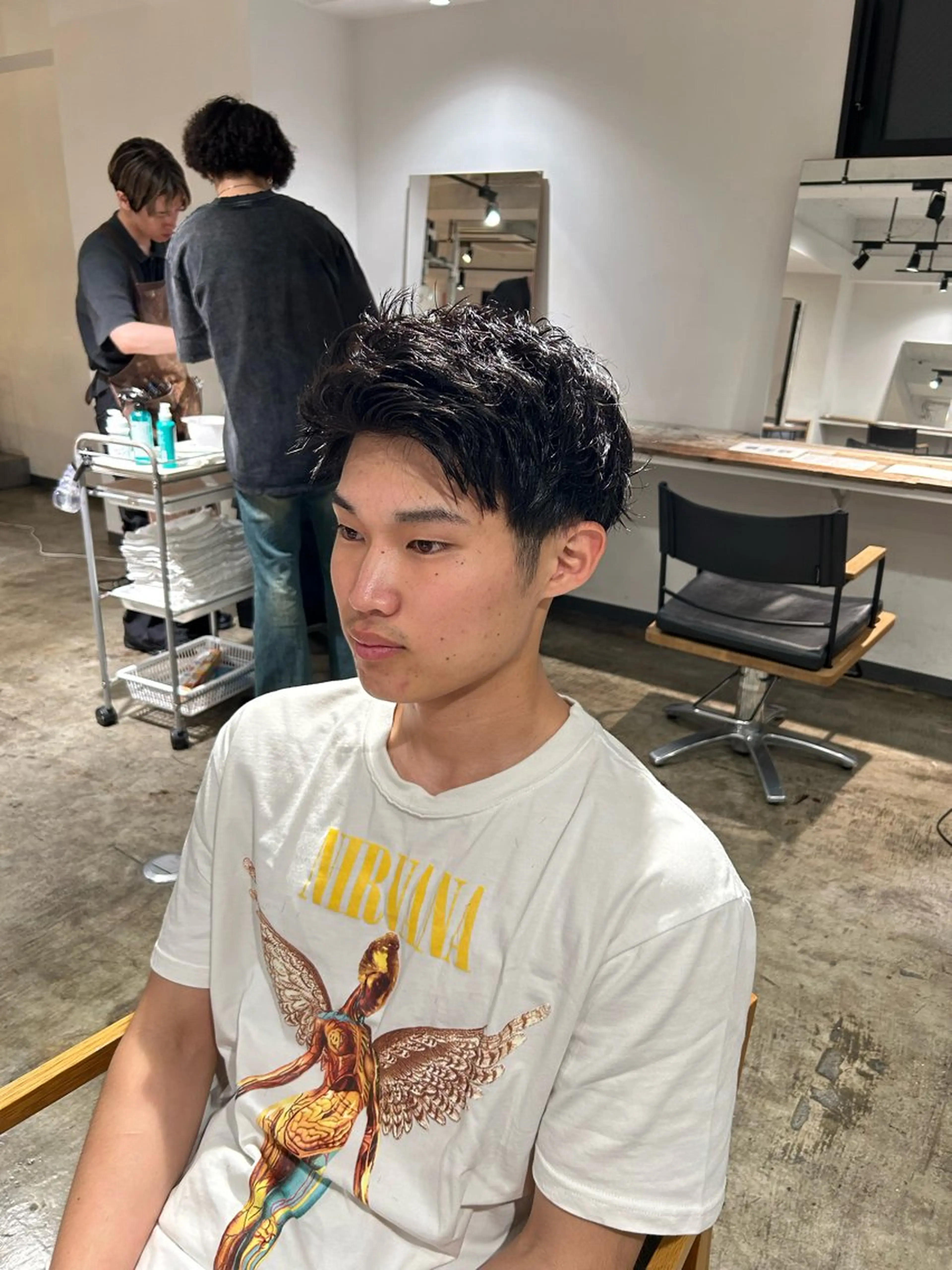 ショート メンズ センターパート ダウンパーマ カルマパーマ メンズ韓国風 マッシュ カット become men's hair 名駅店所属・名駅/フェザーパーマ 韓国ヘア/森岡のヘアスタイル