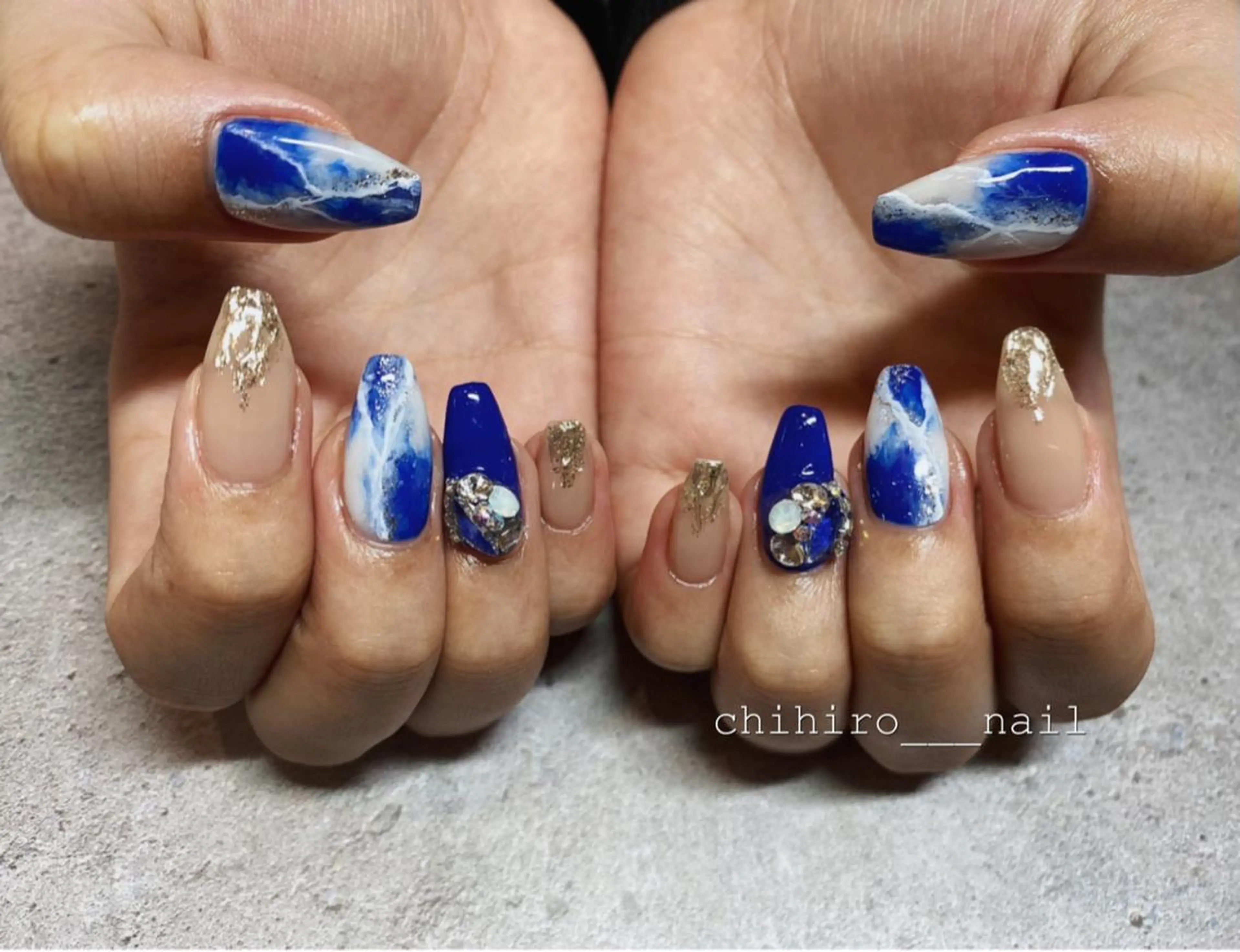 ロング カラー ネイル アートネイル ジェルネイル 大理石ネイル(マーブル) パラジェル ハンドネイル chihiro 小路ネイルのネイルデザイン