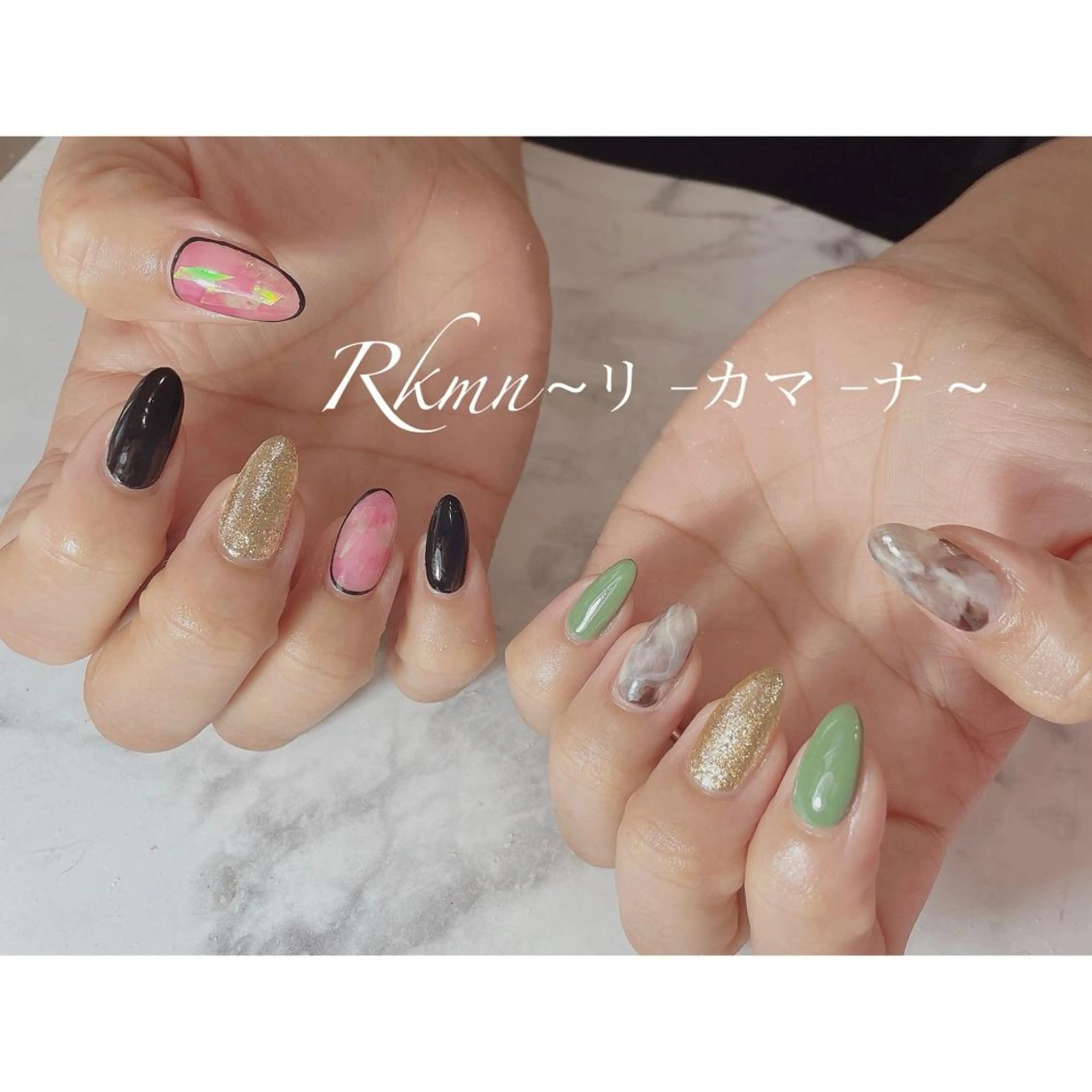 ネイル アートネイル ホログラムネイル ニュアンスネイル 春ネイル ハンドネイル フットネイル ハンドケア Rkmn ~リ-カマ-ナ~のネイルデザイン