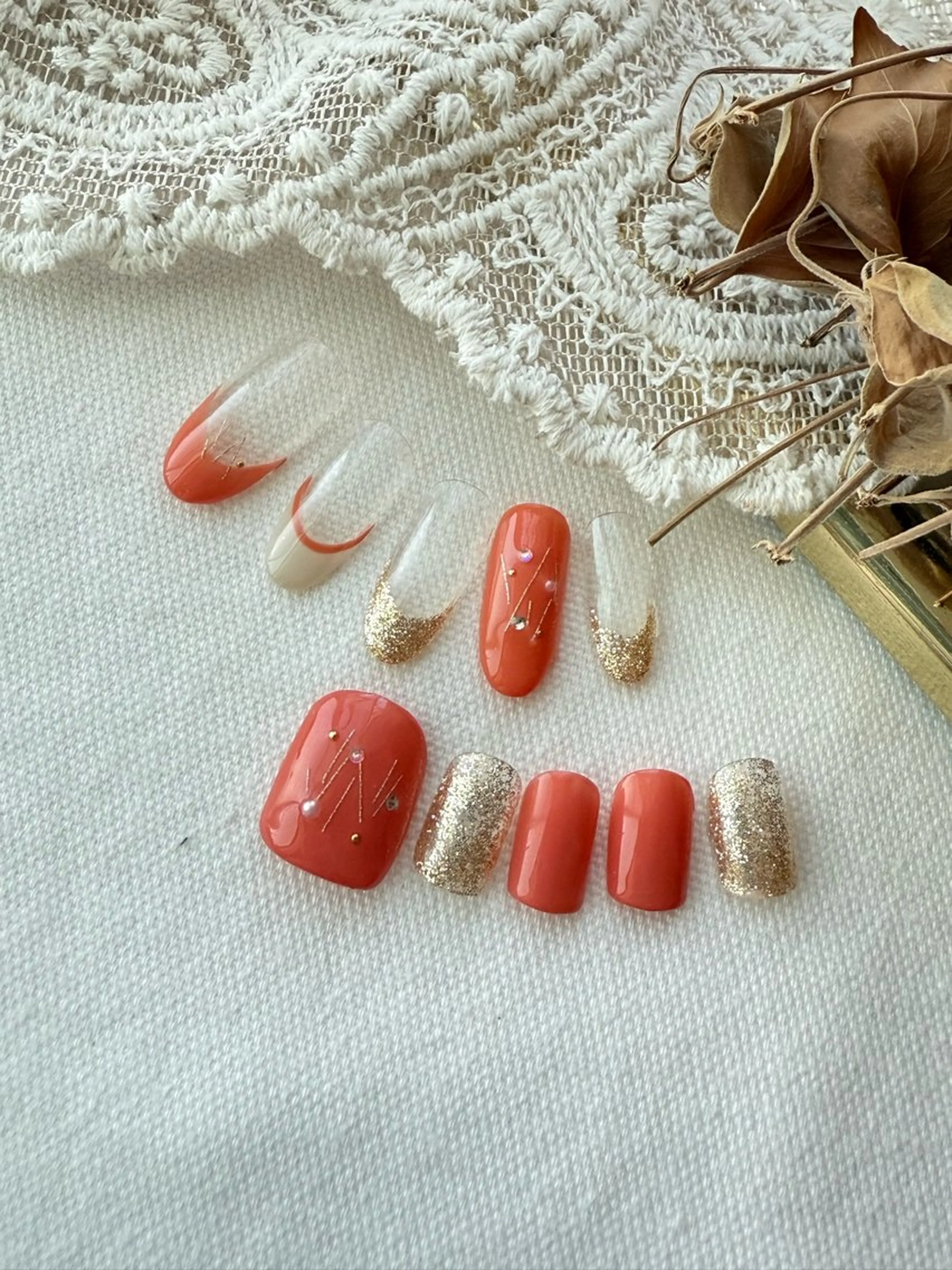 ネイル フットネイル オレンジ 夏ネイル ハンドネイル miel nailのネイルデザイン