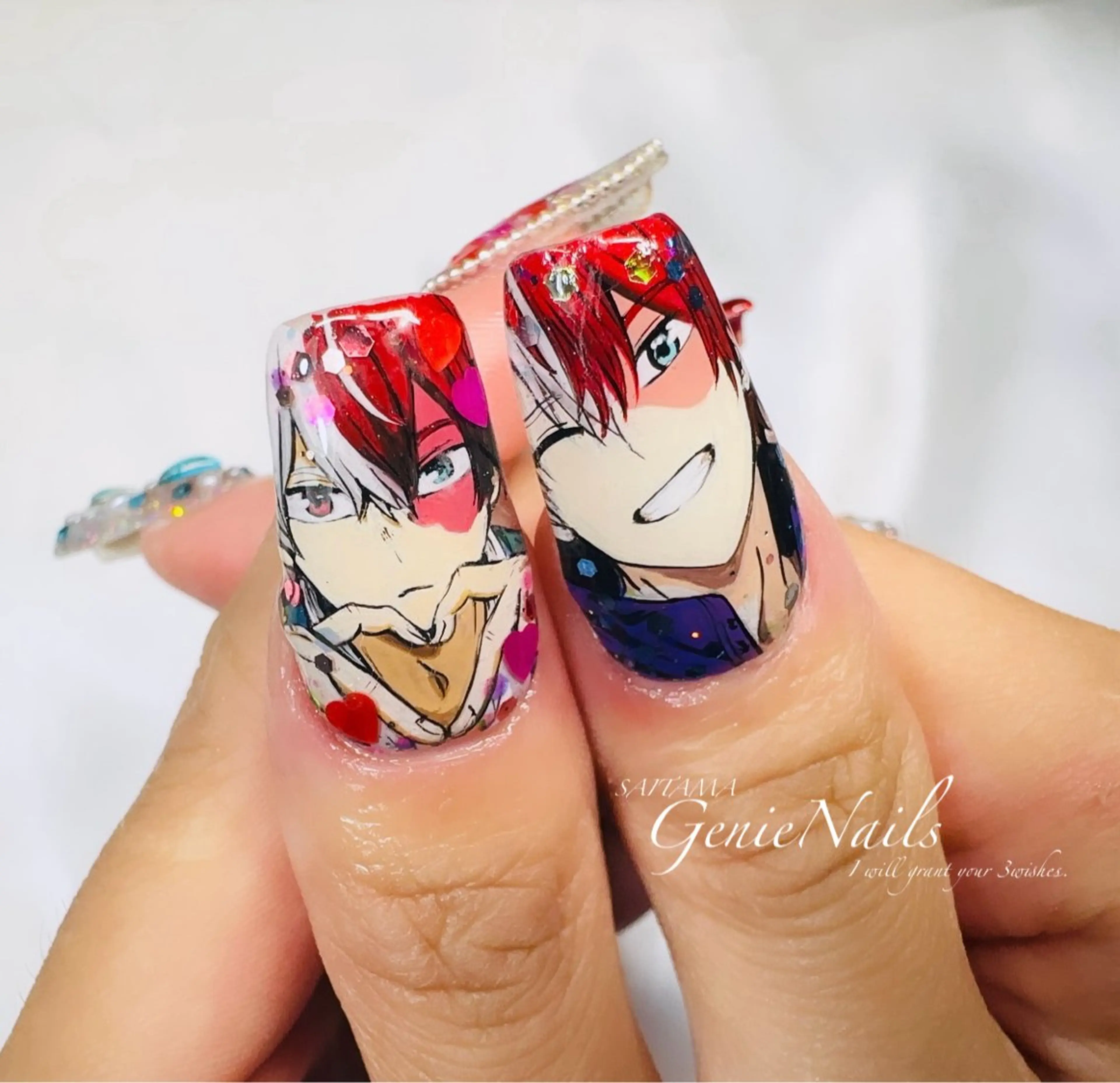 メンズ ネイル アートネイル 長さ出し 氷ネイル・うるうるネイル ロングネイル 持ち込み Genie Nailsのネイルデザイン