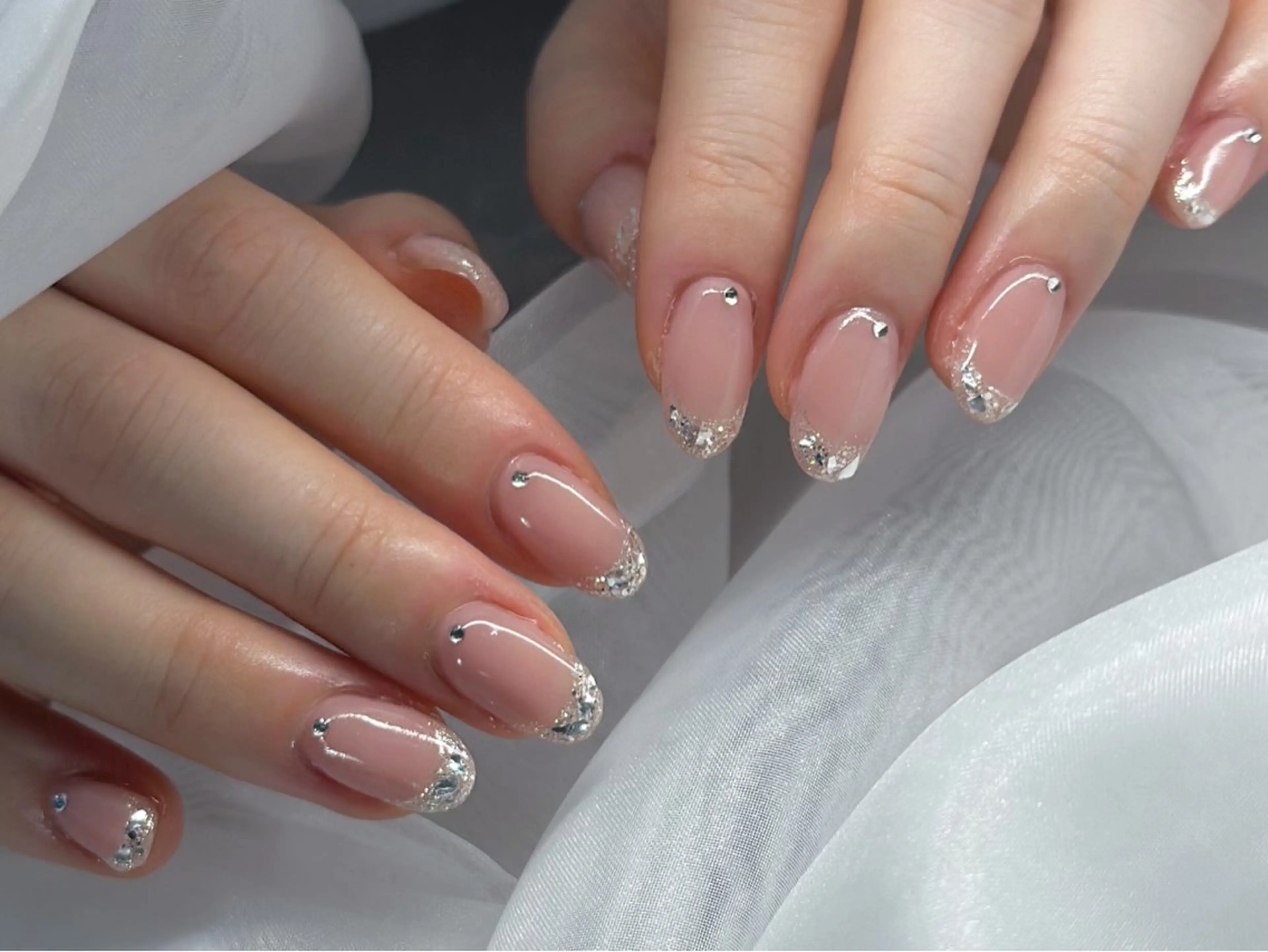 ネイル フレンチネイル ガラスフレンチ 春ネイル ワンホンネイル ハンドネイル U.nail カワバタのネイルデザイン