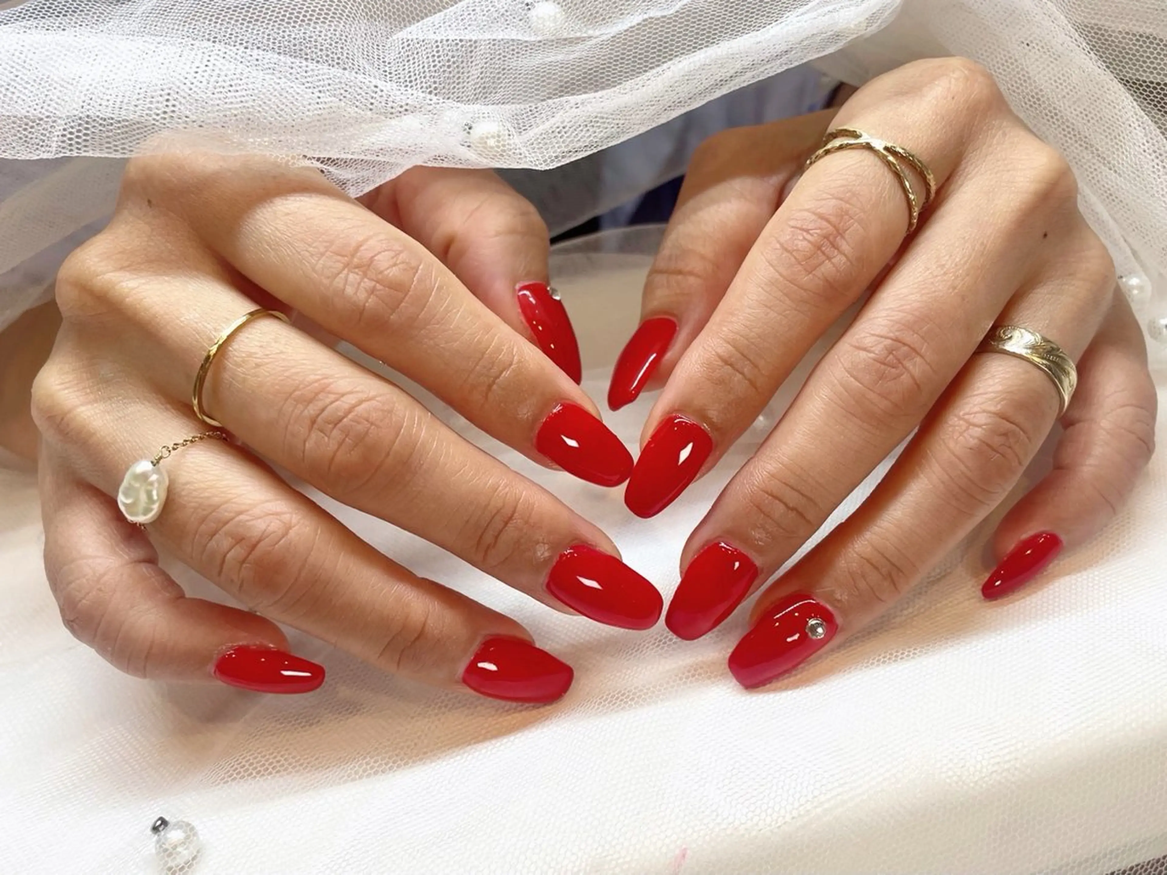 ネイル ワンカラーネイル ストーンネイル ハンドネイル 【新宿】Nail Yamazakiのネイルデザイン