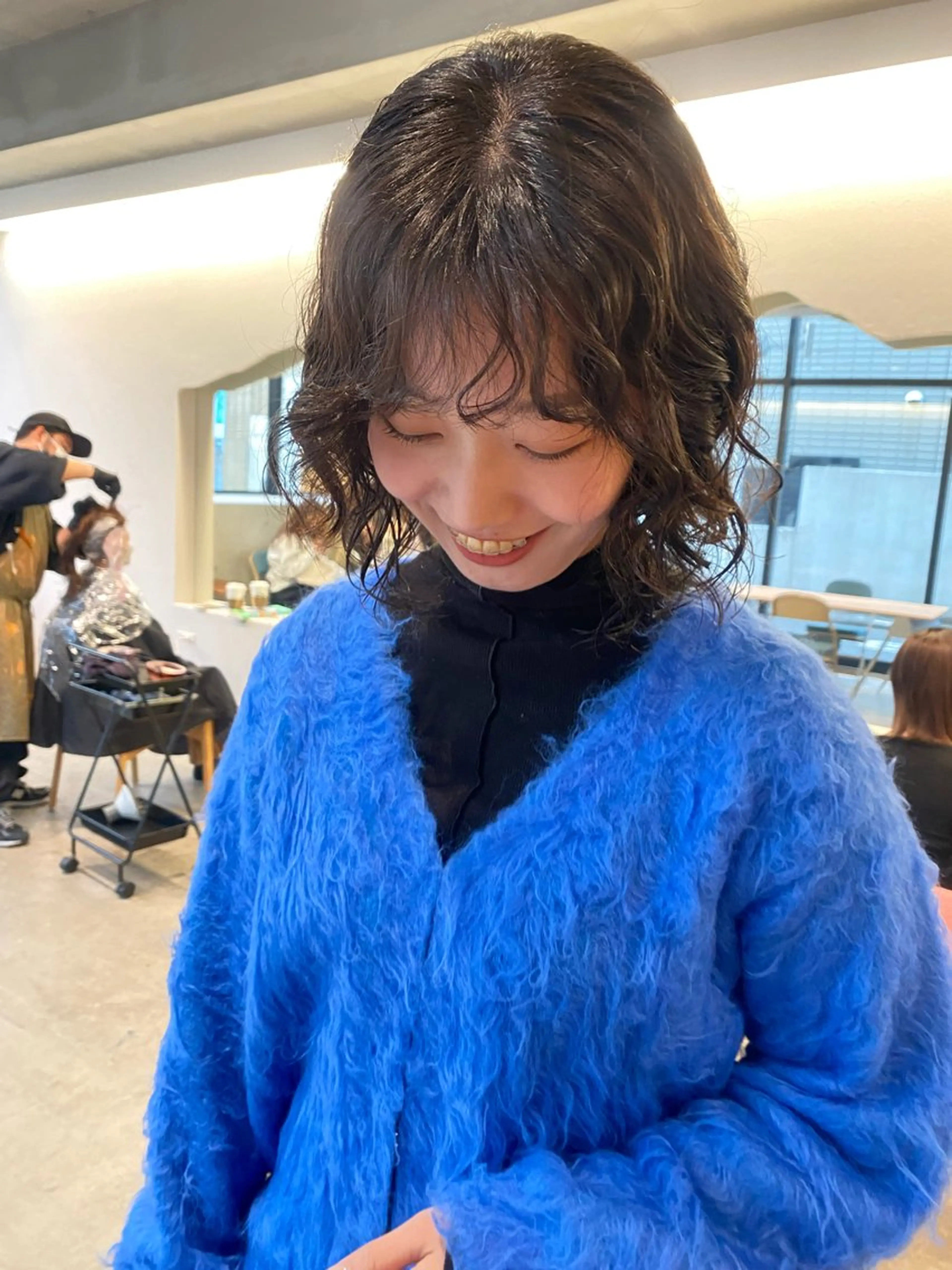 ミディアム パーマ ミディアムパーマ ボブ レイヤーカット カット パーマ トリートメント レイヤー/柔色 カラー/SAkiのヘアスタイル