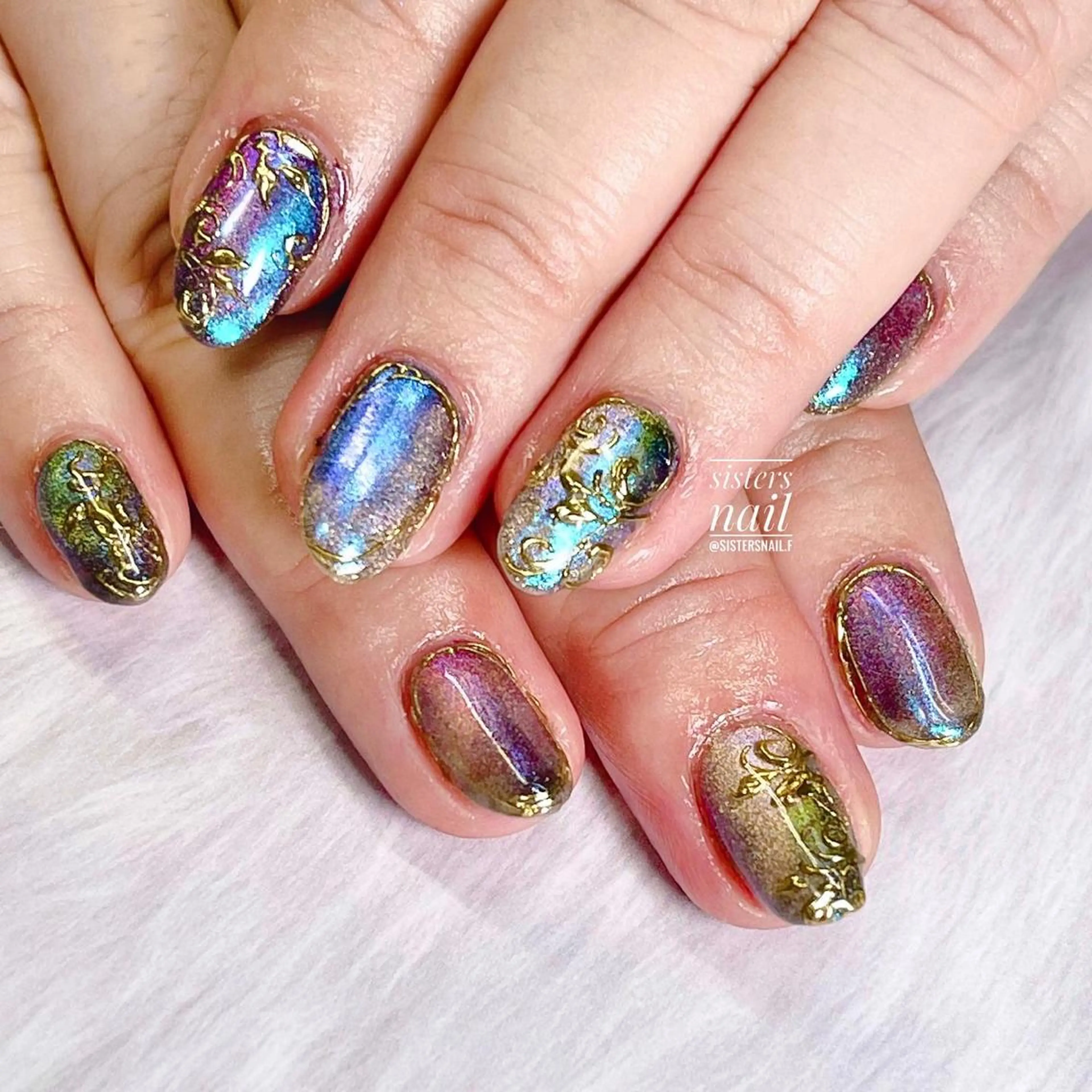 ネイル アートネイル フラワーネイル マグネットネイル ミラーネイル sisters nail.fのネイルデザイン