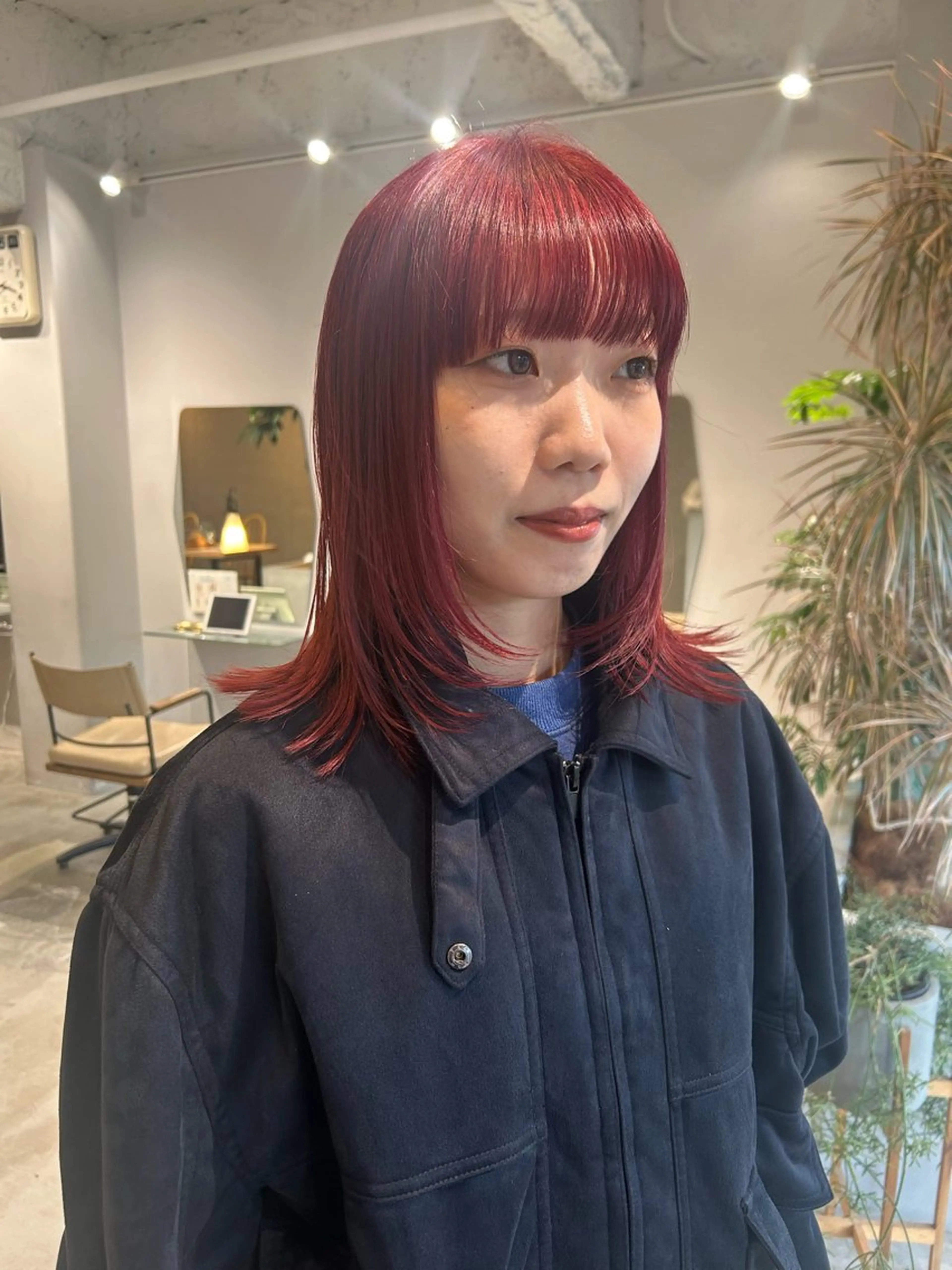 ミディアム カラー レッドカラー ヘアカラー 関根 あきほのヘアスタイル
