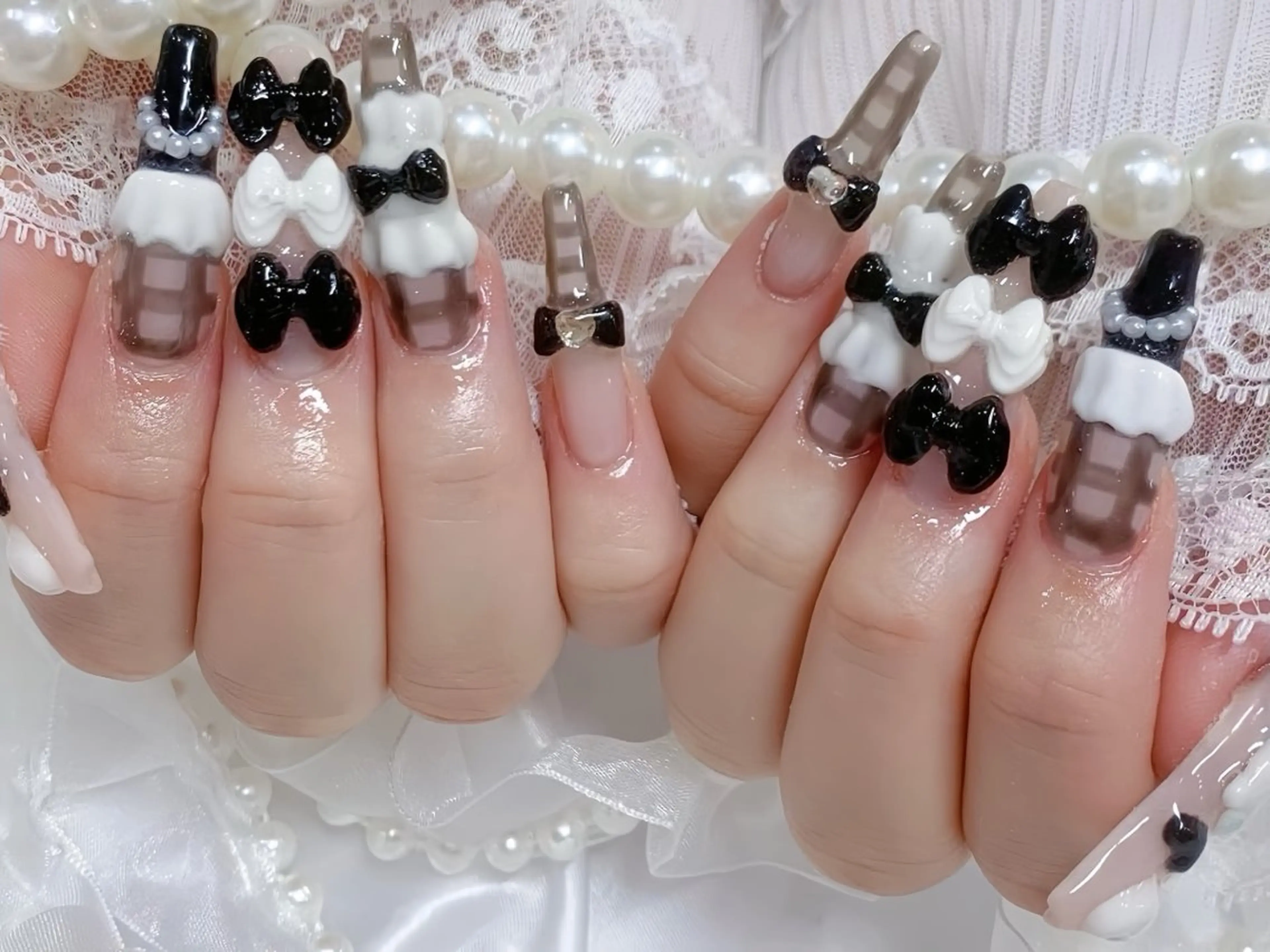 ネイル アートネイル ガーリー 韓国ネイル 持ち込み ニュアンスネイル Rin Nail 新大久保店のネイルデザイン