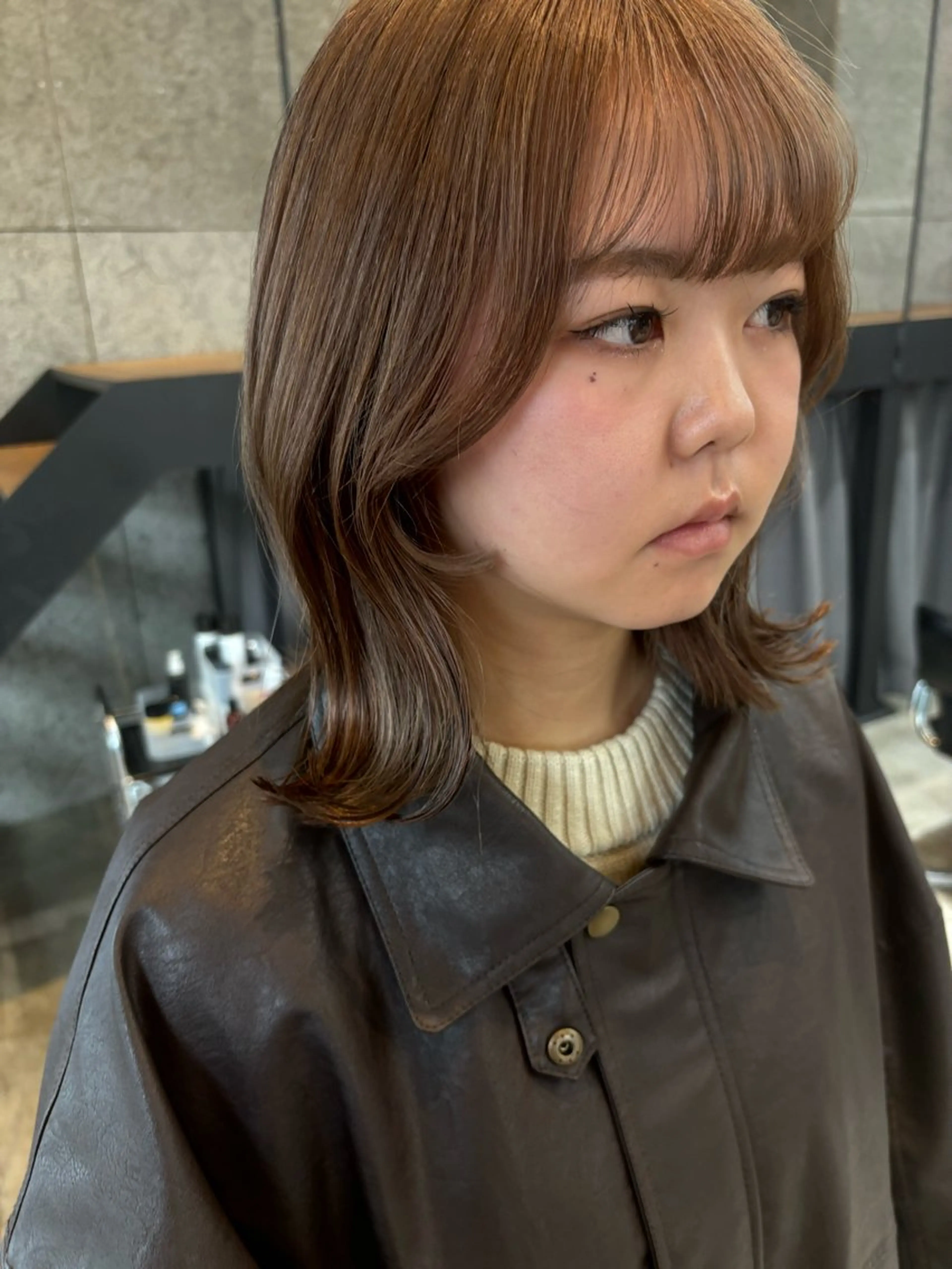 ミディアム カラー ヘアアレンジ ベージュカラー ブリーチ カット ヘアカラー トリートメント ヘッドスパ 押切 響　のヘアスタイル