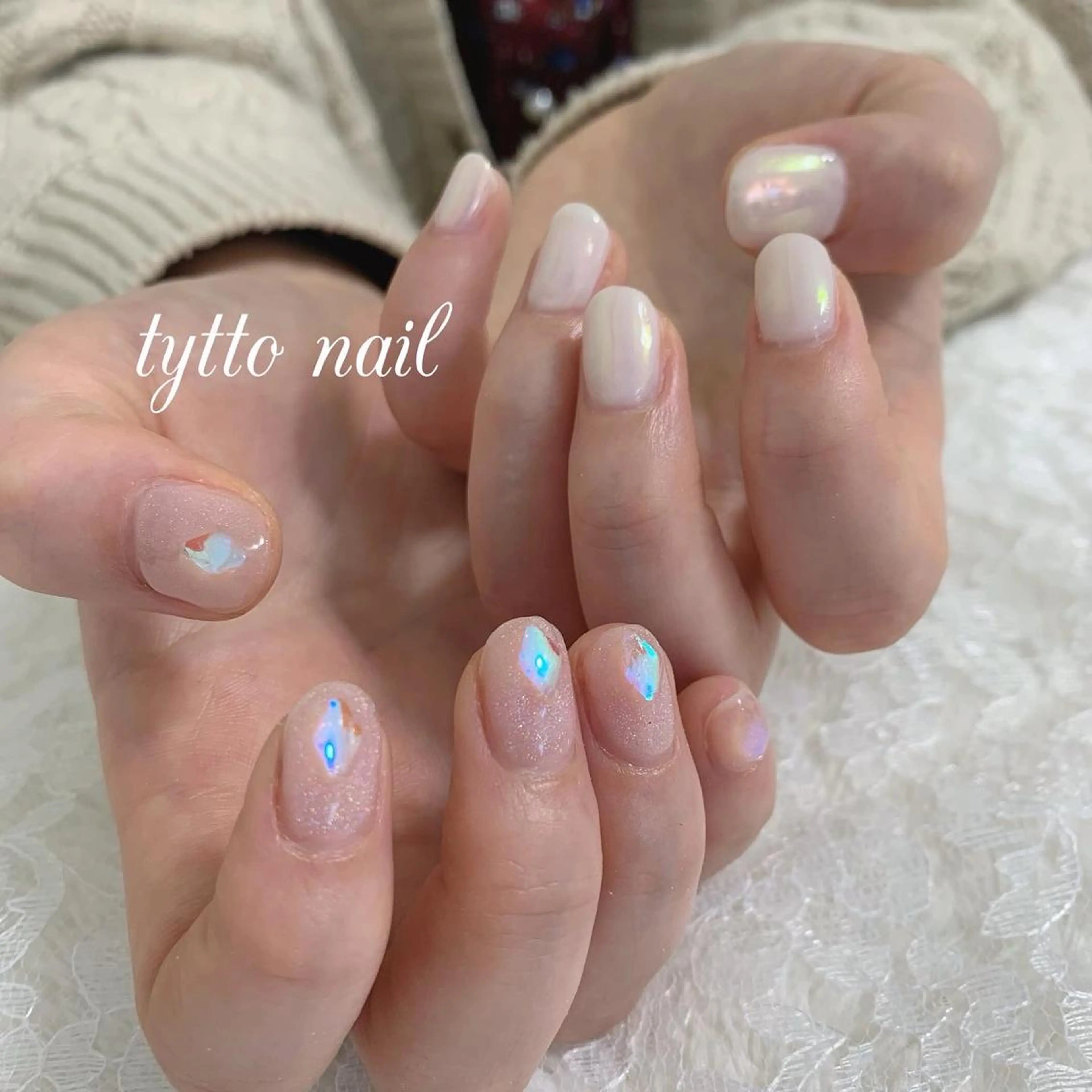 ネイル オーロラネイル クリアネイル 氷ネイル・うるうるネイル 韓国ネイル ピンク ハンドネイル tytto nail ❤︎‪‪eri‪‪のネイルデザイン