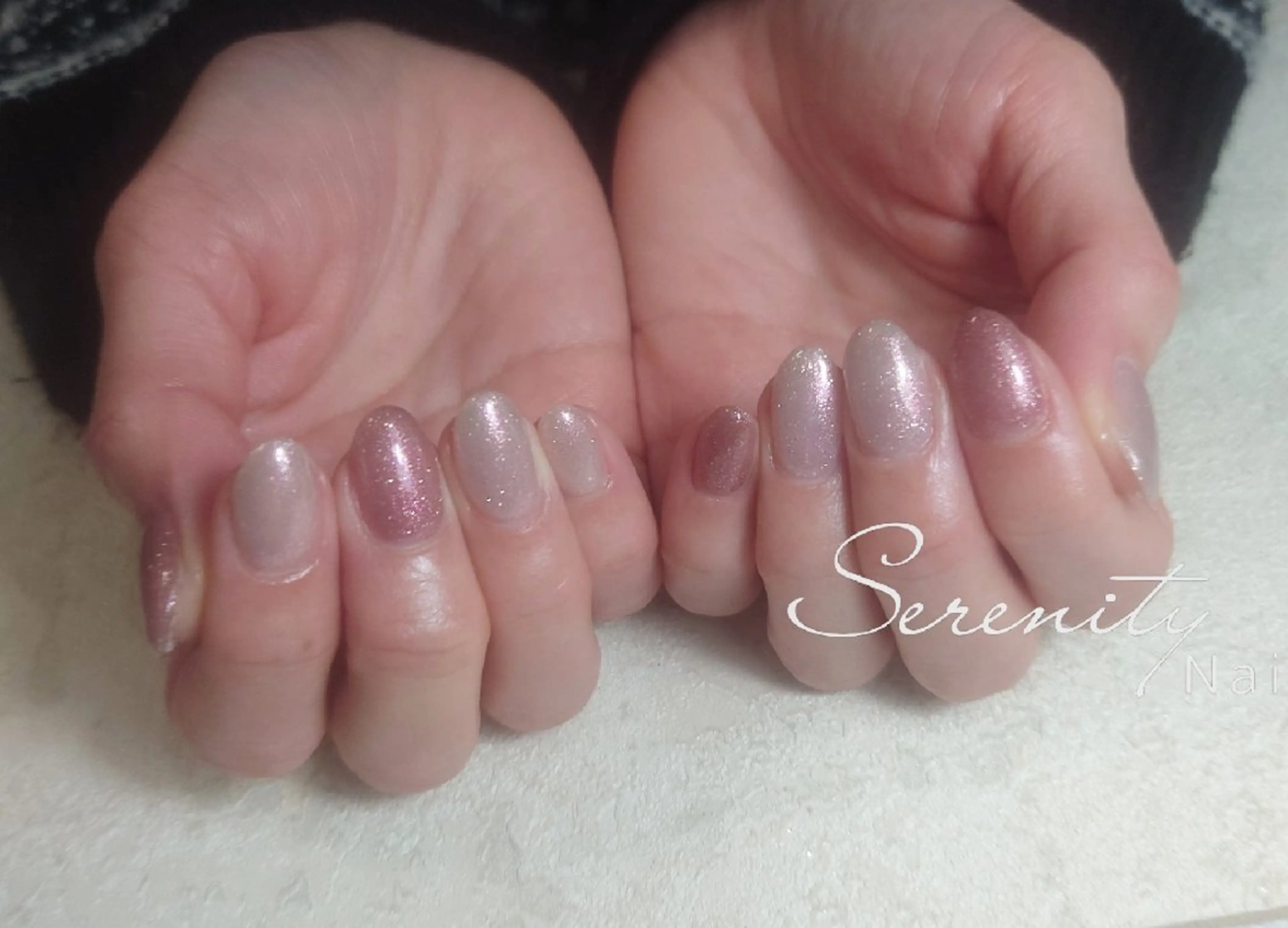 ネイル ラメ(グリッター) ワンカラーネイル ピンク パープル 春ネイル nail  serenityのネイルデザイン