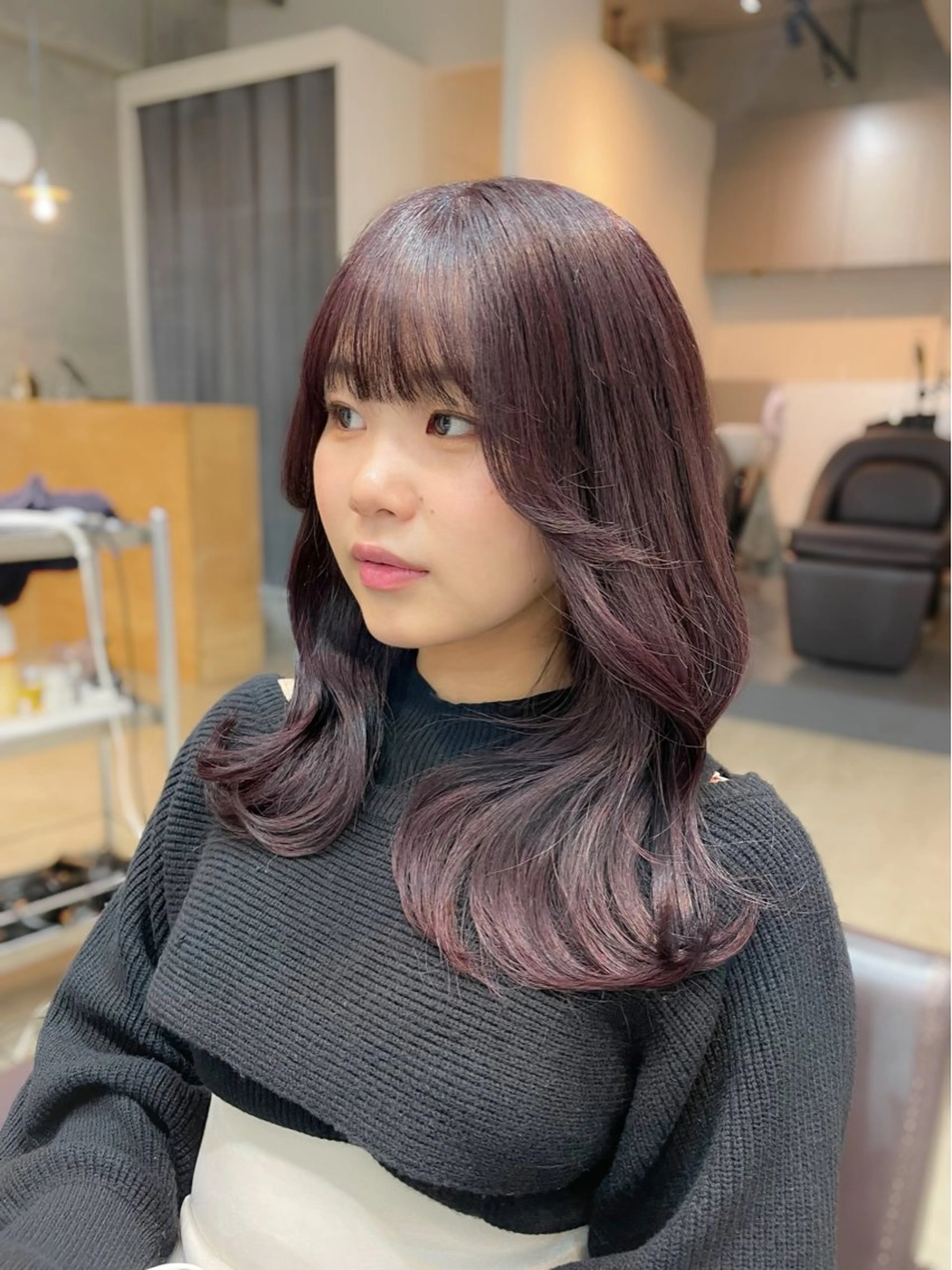 セミロング カラー 透明感カラー ラベンダーカラー 【表参道】Ruri デジタルパーマのヘアスタイル