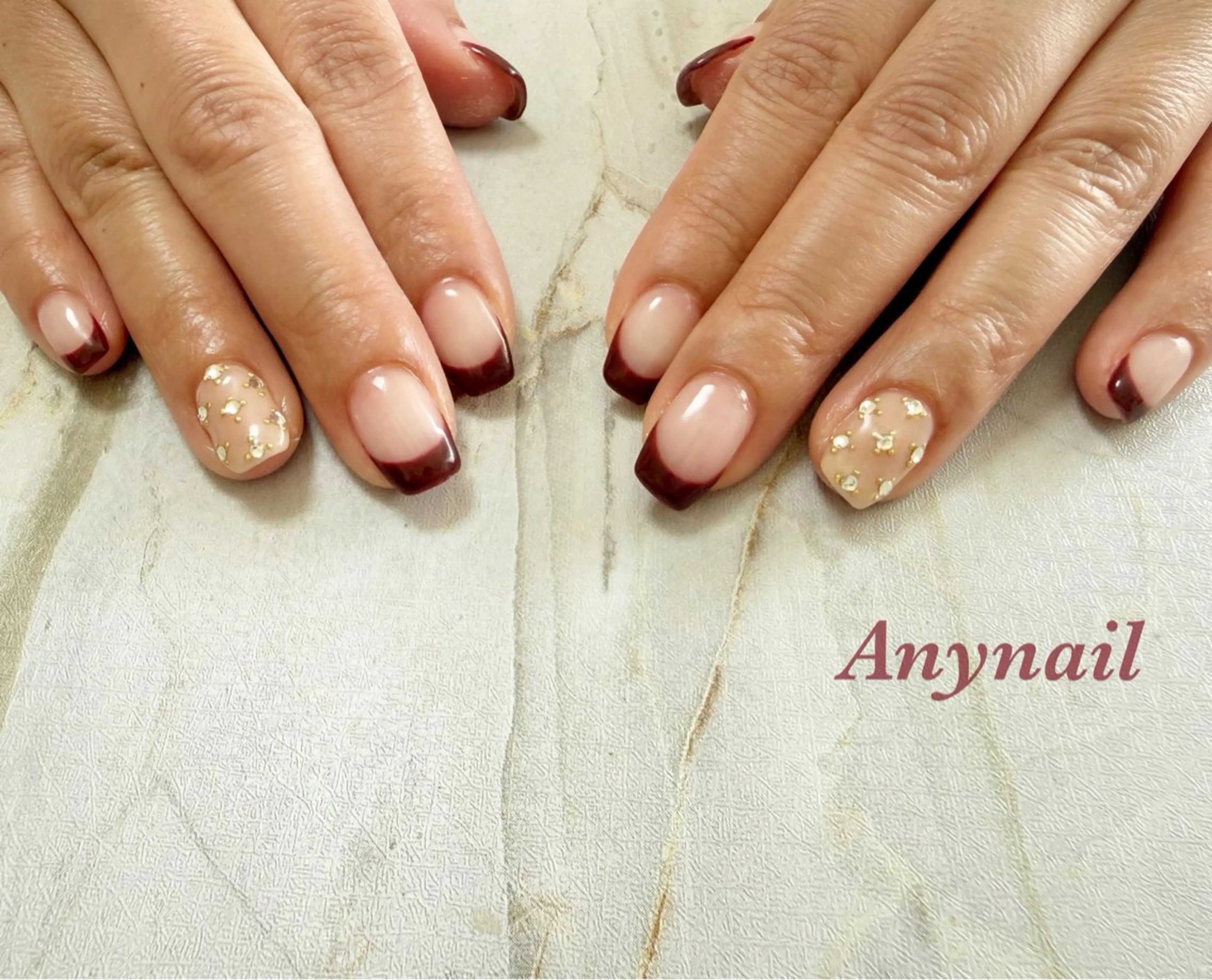 ネイル ブルー フレンチネイル オフィスネイル 赤色 ハンドネイル 岩澤 恵子のネイルデザイン