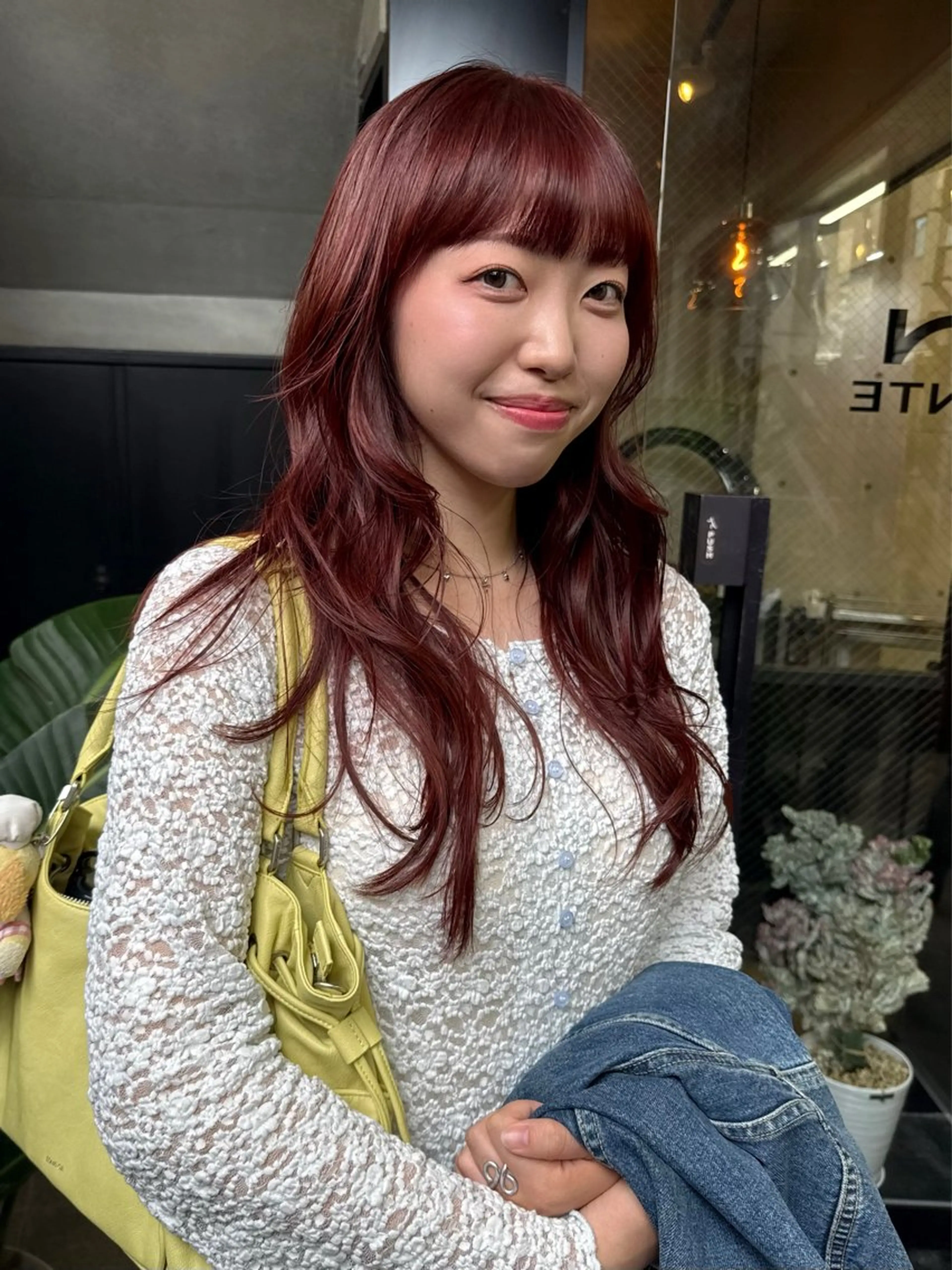 ロング ハッシュカット かきあげバング レイヤーカット シャギー サイドバング カット ヘアカラー トリートメント レイヤーカット\ウル フ　chinatsuのヘアスタイル