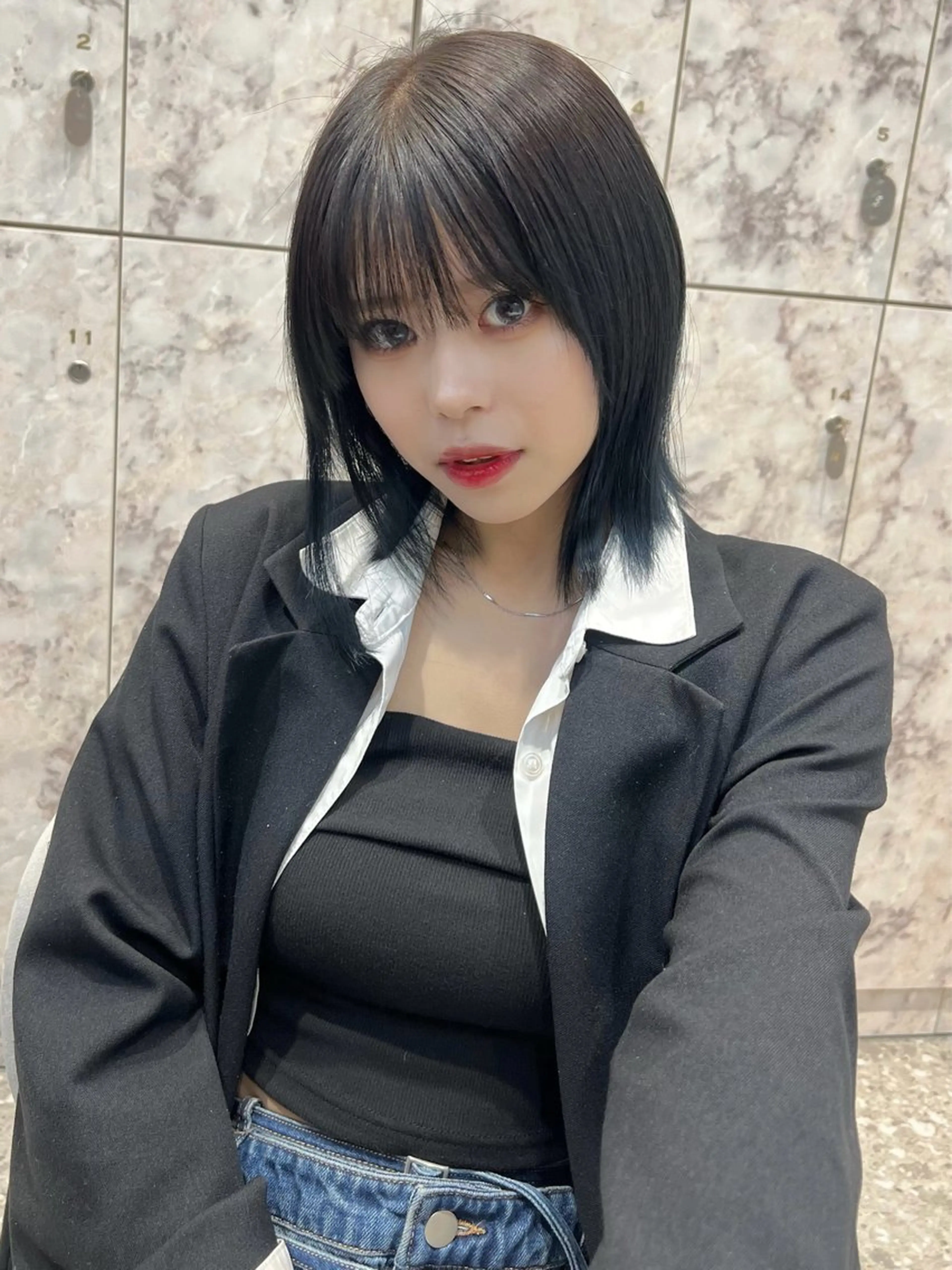 ミディアム 韓国風ヘア カット ヘアカラー トリートメント 🎀しゅな/韓国 レイヤー/透明感♡のヘアスタイル