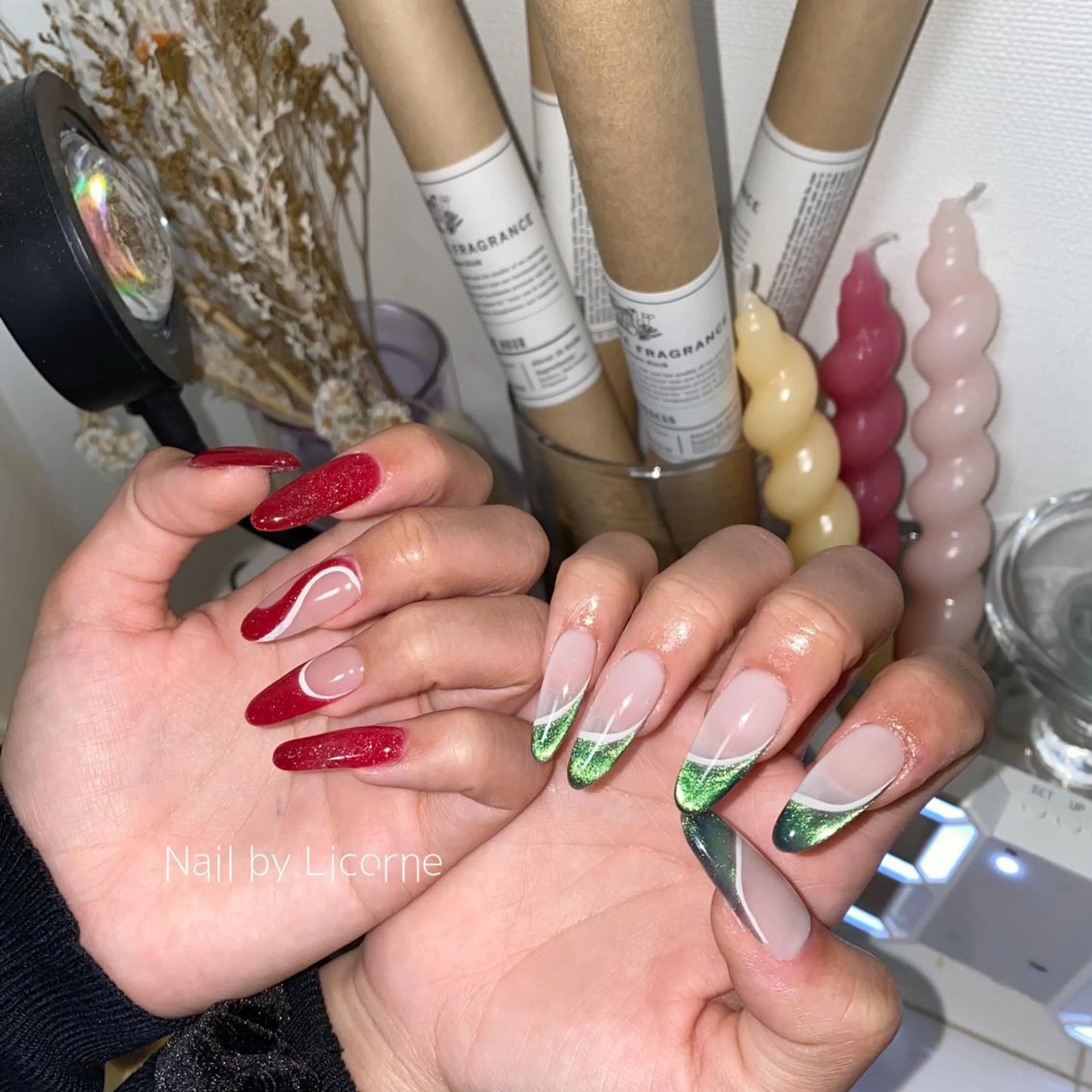 ネイル アートネイル オーロラネイル フレンチネイル 氷ネイル・うるうるネイル マグネットネイル ハンドネイル Nail by Licorneのネイルデザイン