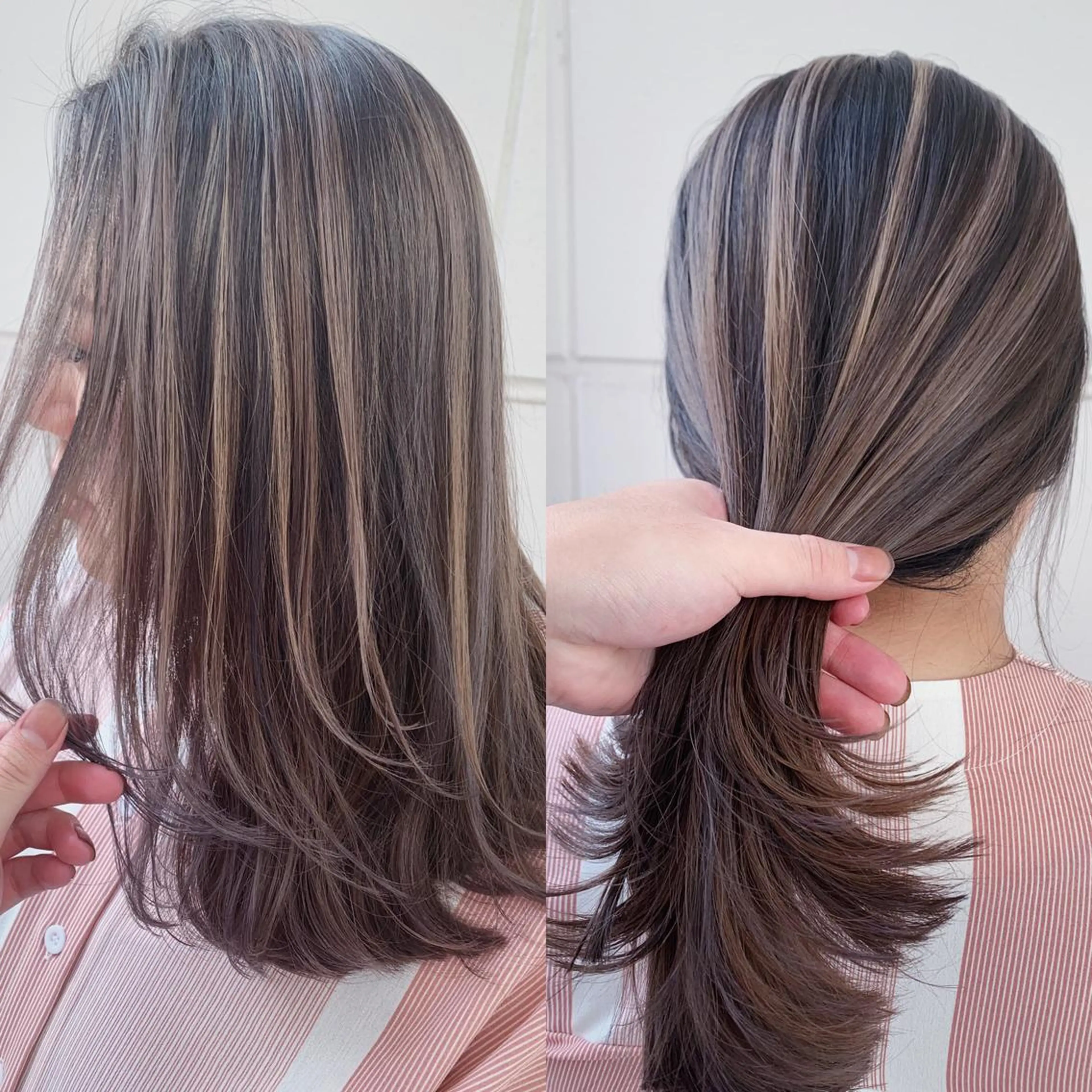 セミロング カラー ヘアアレンジ バレイヤージュ レイヤーカット ヘアカラー トリートメント 縮毛矯正 髪質改善寺坂雄飛💐のヘアスタイル