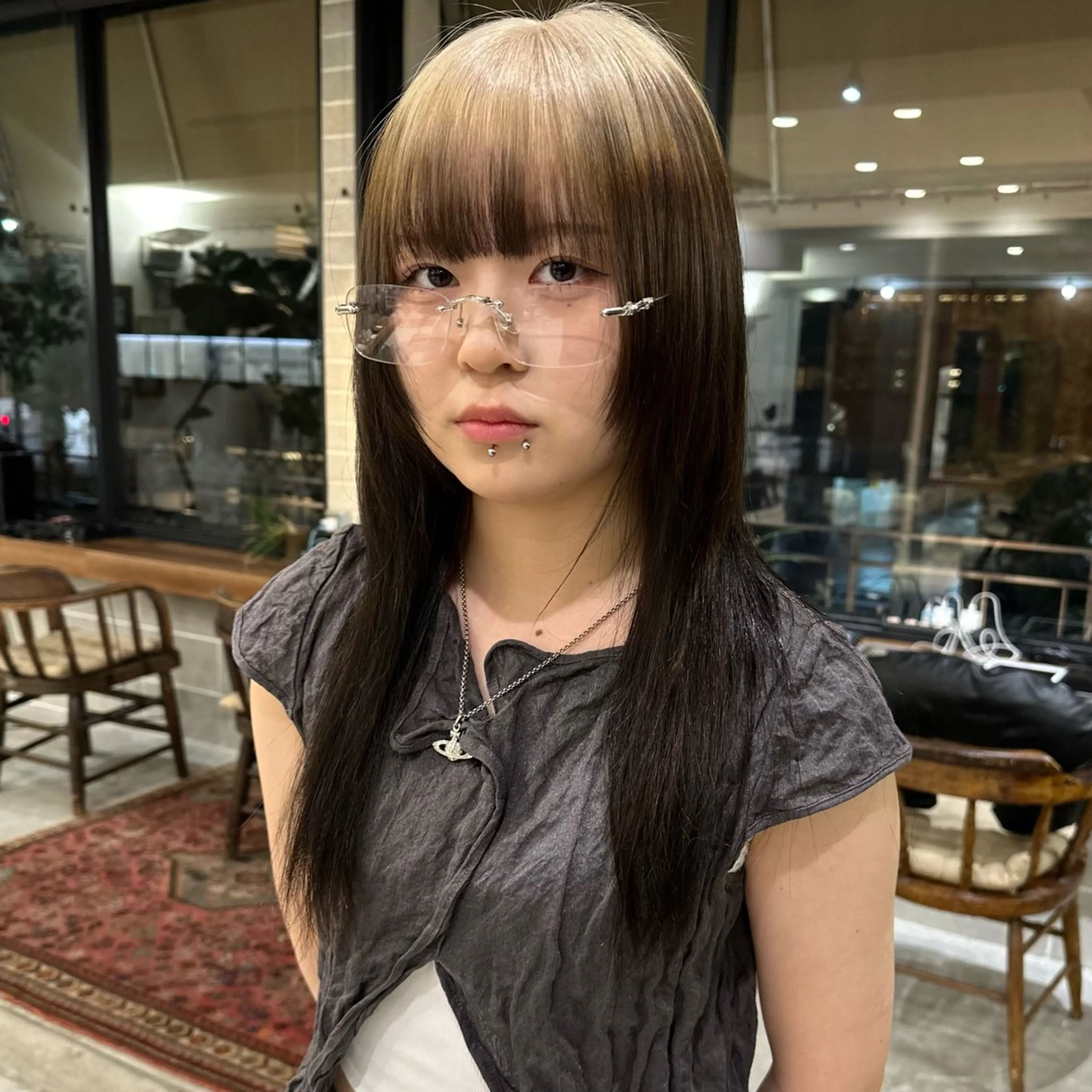 セミロング カラー 顔周りデザイン/ ハイトーン/多田悠馬のヘアスタイル