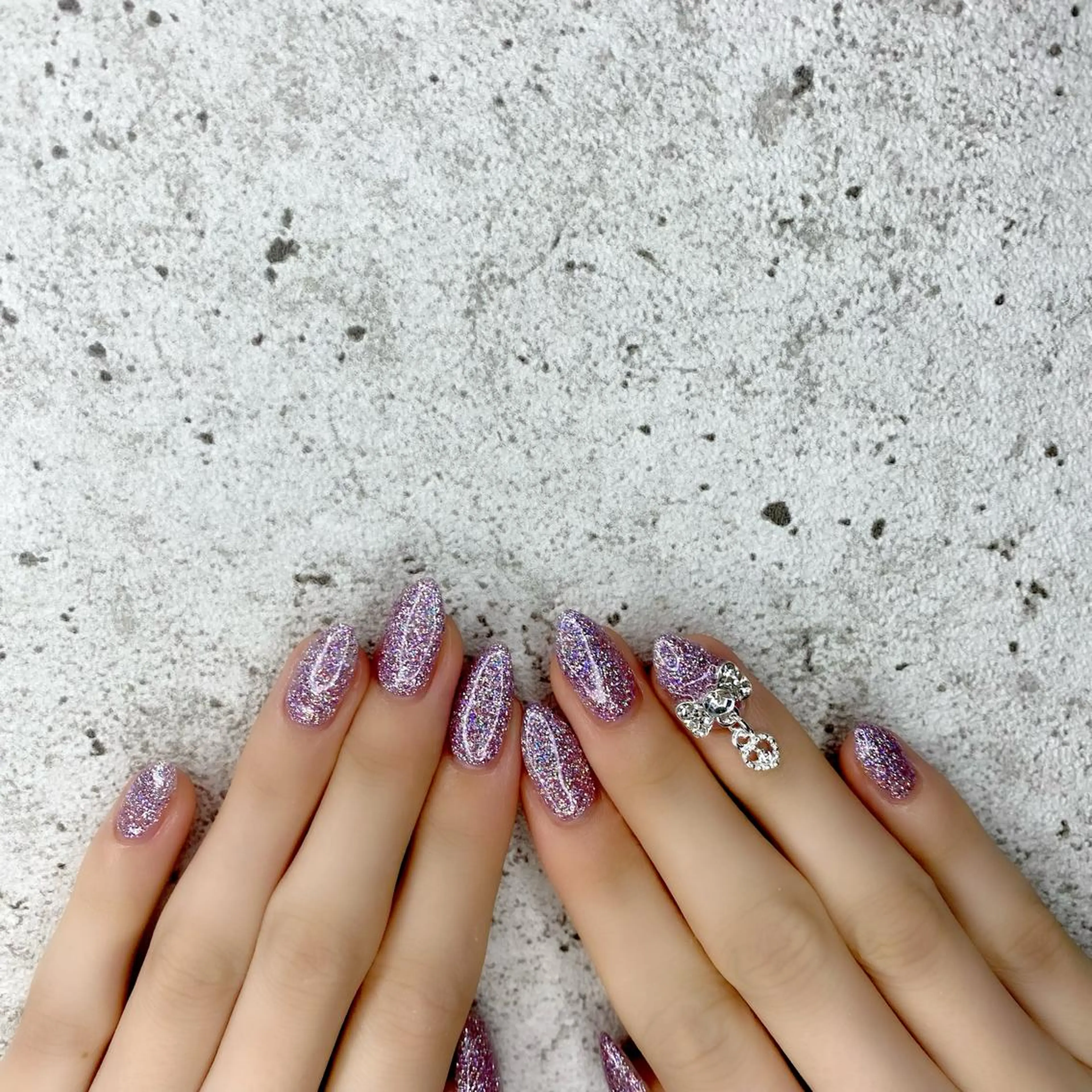 セミロング カラー パーマ ヘアアレンジ メンズ キッズ ネイル マツエク・マツパ アイブロウ パープルカラー まつげパーマ ジェルネイル キラキラネイル ラメ(グリッター) ハンドネイル Salon Ｋのネイルデザイン