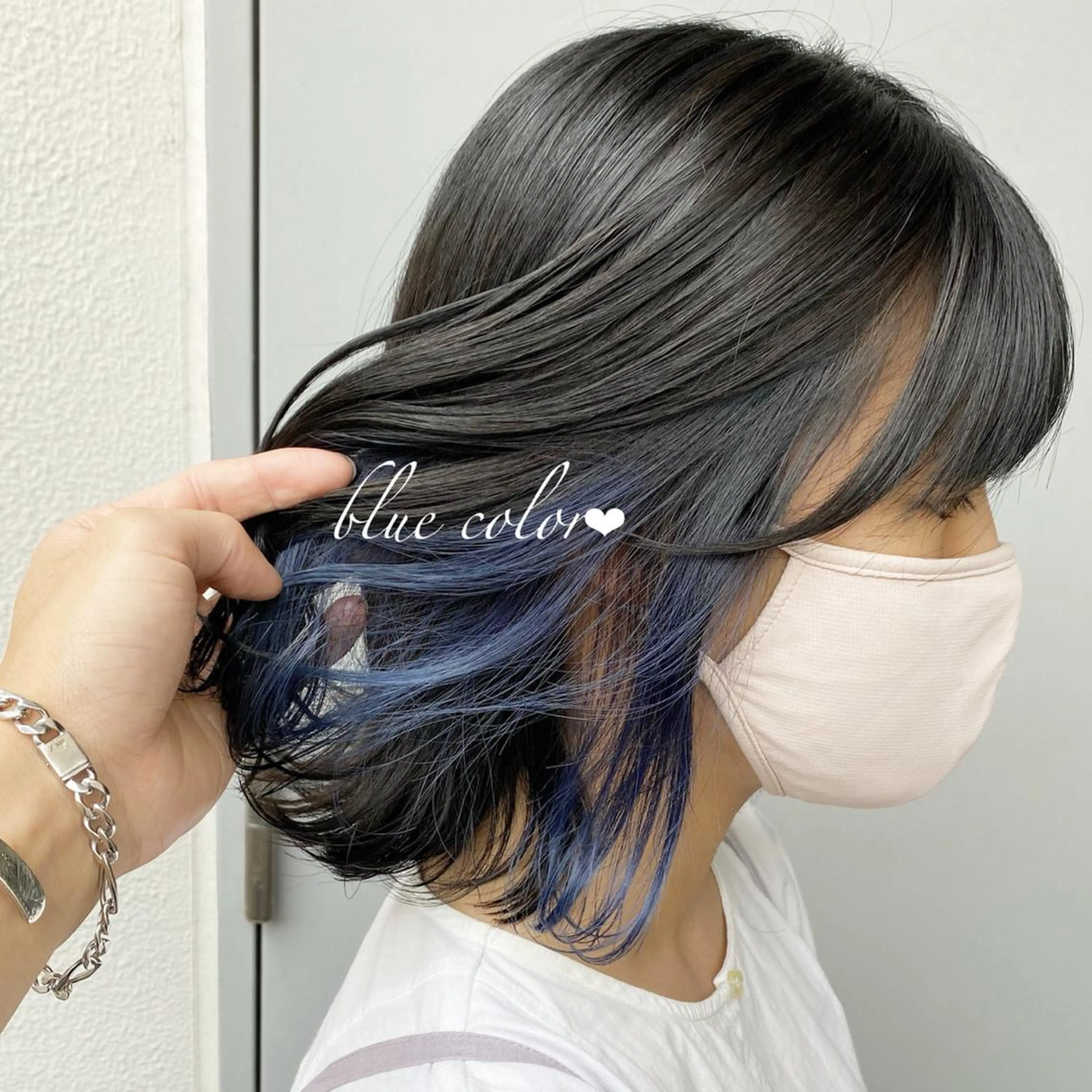 ミディアム カラー ヘアアレンジ ブリーチ ブルーカラー デザインカラー イヤリングカラー Rene'所属・当日予約⭕️ JUNYAのヘアスタイル