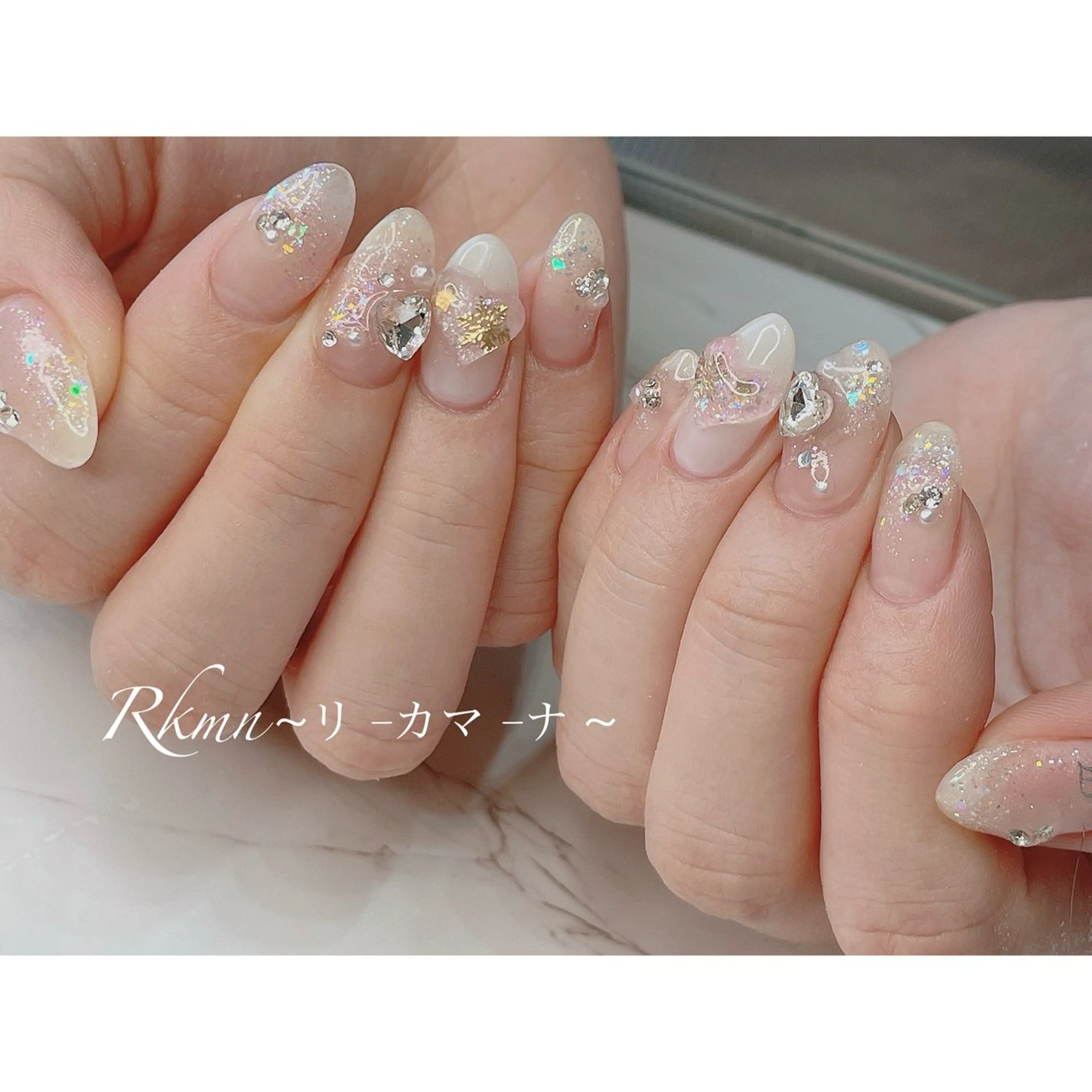 ネイル アートネイル ハート キラキラネイル 春ネイル バレンタイン ハンドネイル フットネイル ハンドケア Rkmn ~リ-カマ-ナ~のネイルデザイン