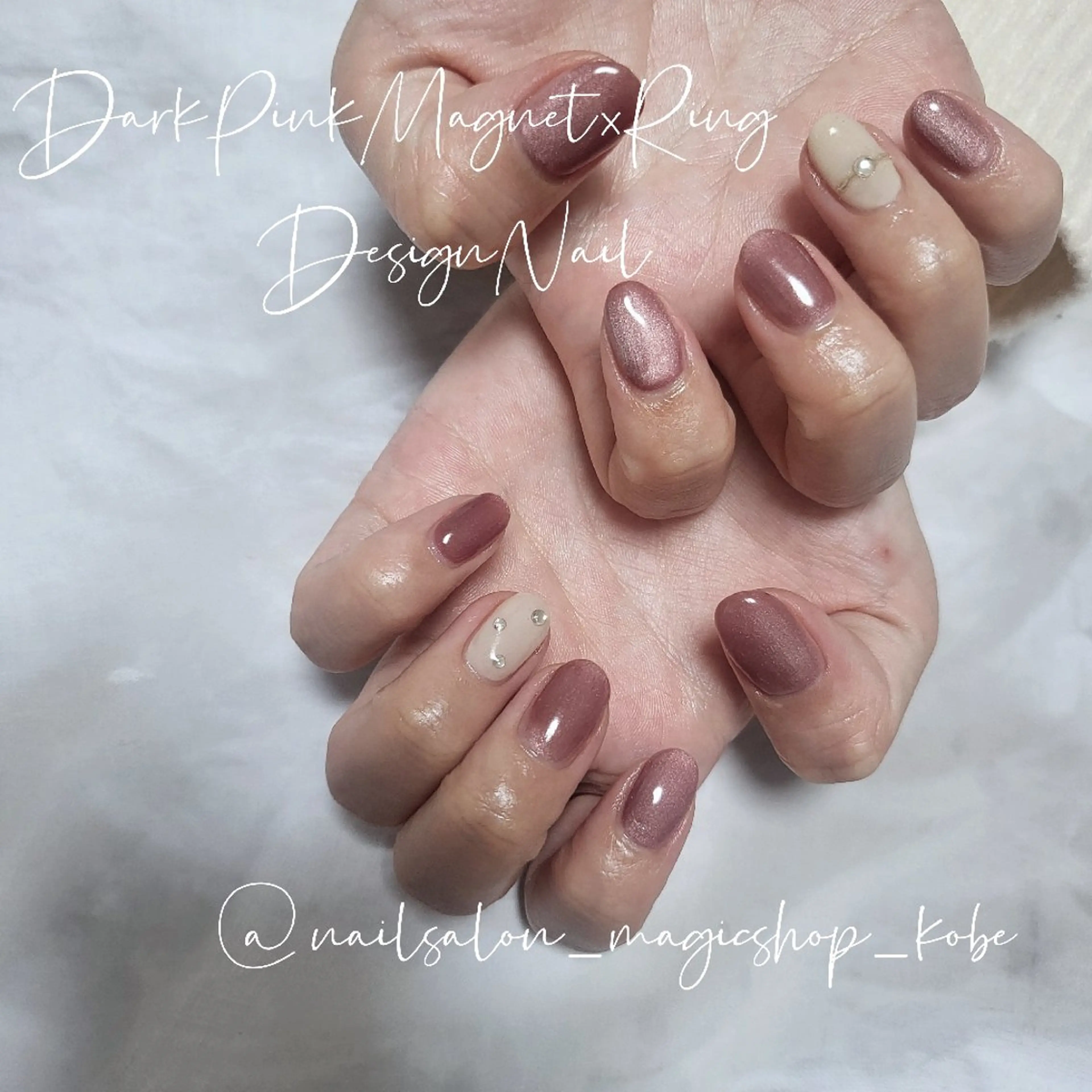 ネイル アートネイル ジェルネイル マグネットネイル ピンク 赤色 ハンドネイル Nailsalon MagicShopのネイルデザイン