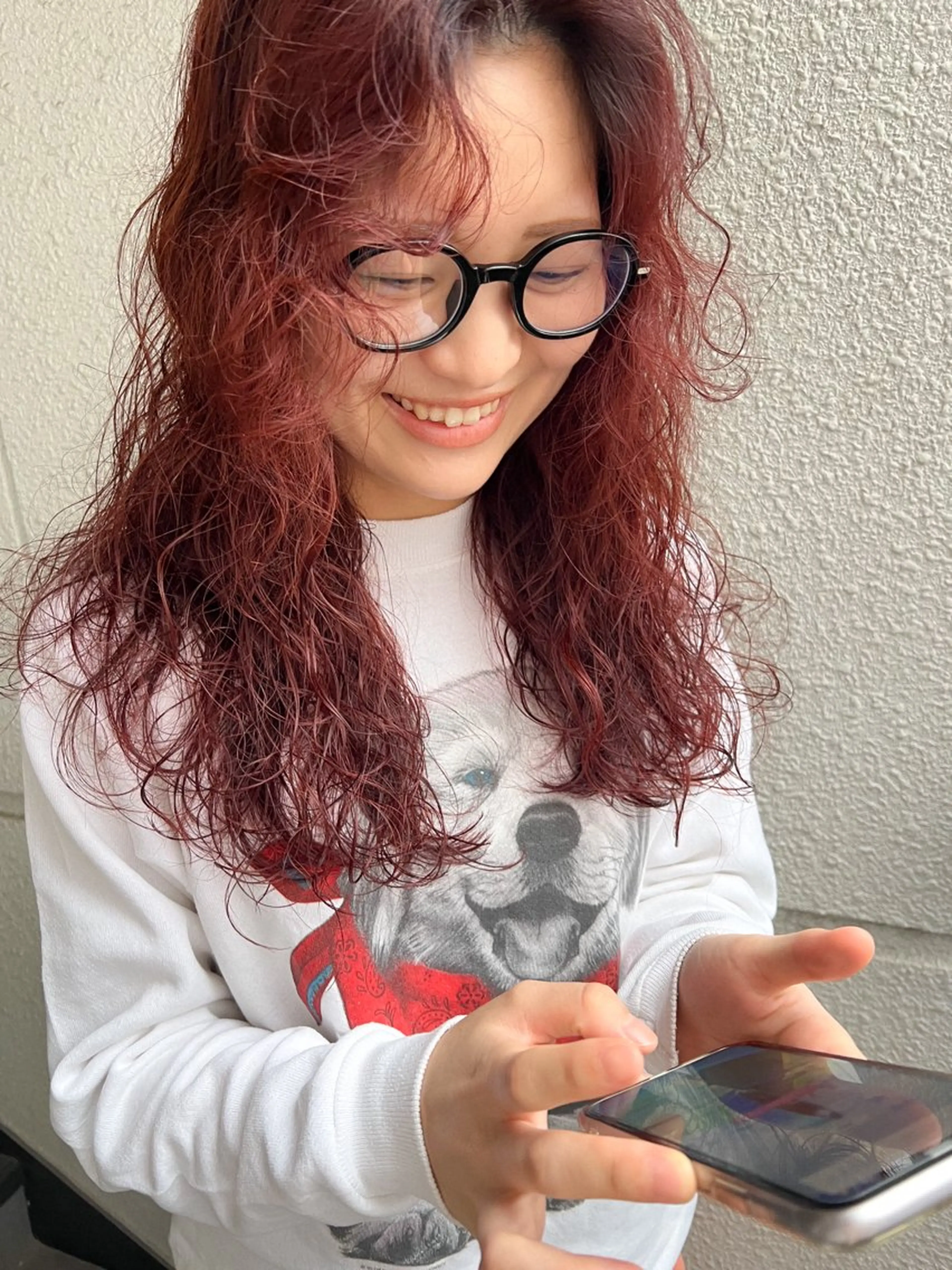 ロング カラー パーマ レッドカラー ヘアカラー カラーパティシエ facce🌼ikoのヘアスタイル