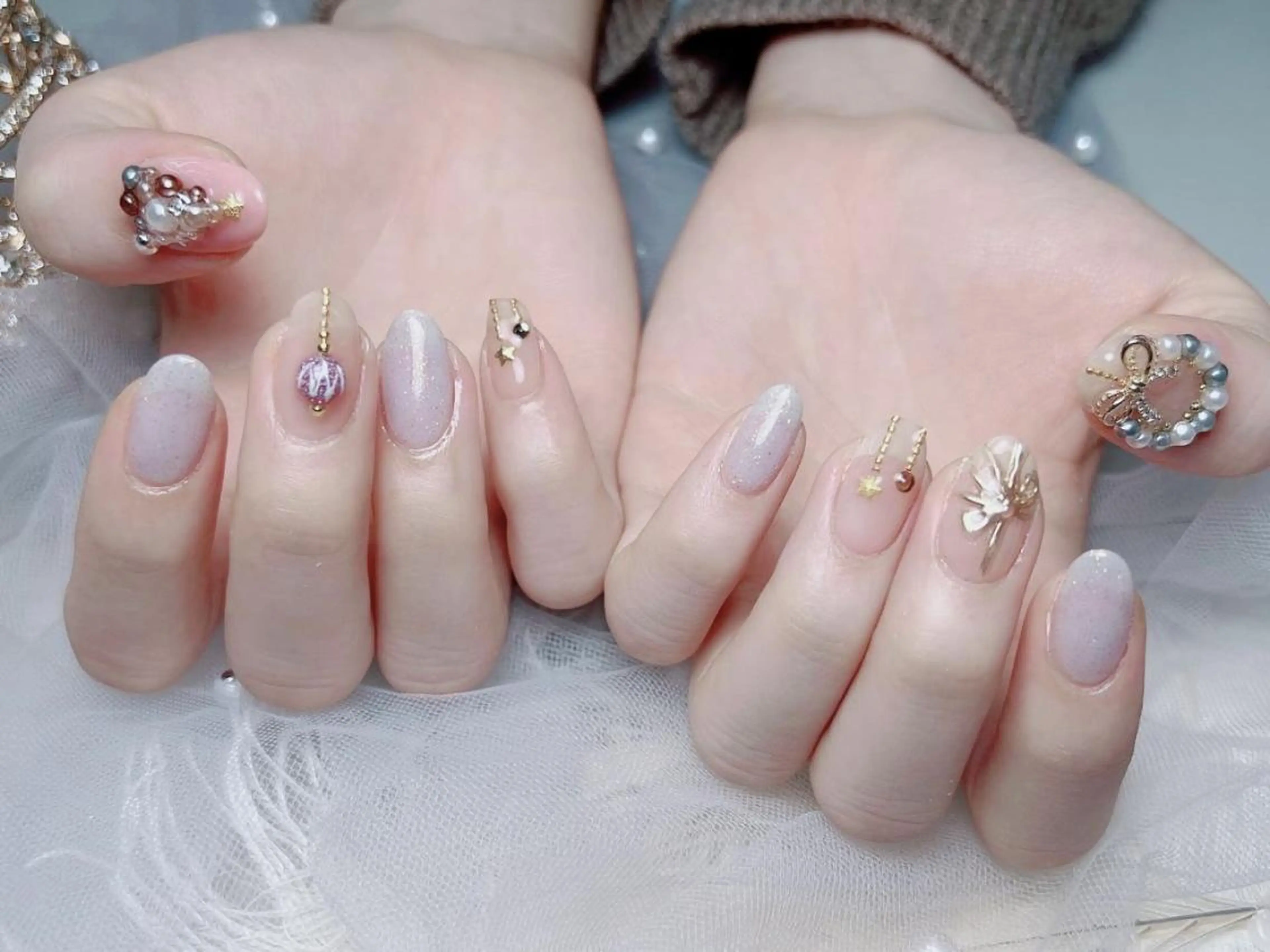 メンズ ネイル アートネイル フレンチネイル ジェルネイル キラキラネイル パラジェル Bloom kabukiのネイルデザイン